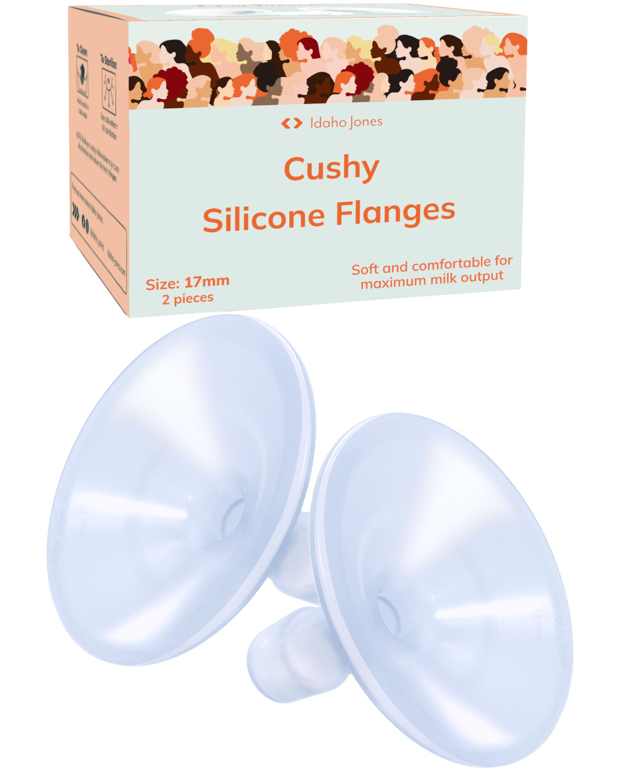 IDAHO JONES smaller cushy silicone flanges 17mm closeup showing comfortable fit for sensitive nipples