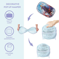 Idea Nuova Frozen 2 hamper shows breathable mesh sides for quick contents view.