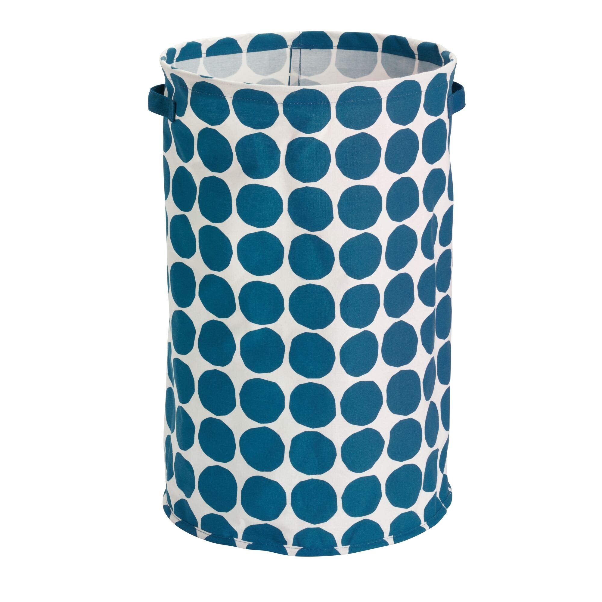 InterDesign iDesign Dot Round Storage Bin blue collapsible design saves space.