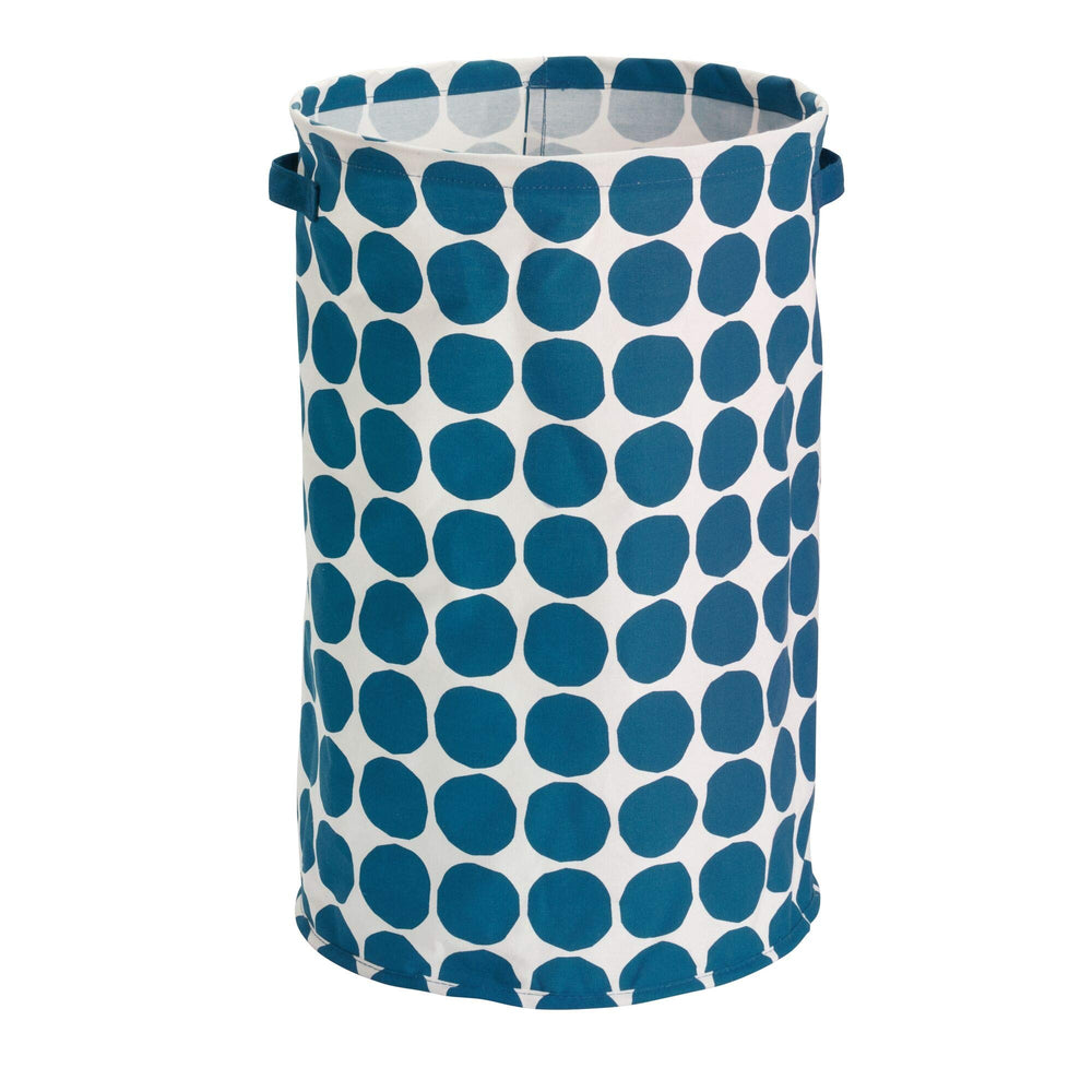 InterDesign iDesign Dot Round Storage Bin blue collapsible design saves space.