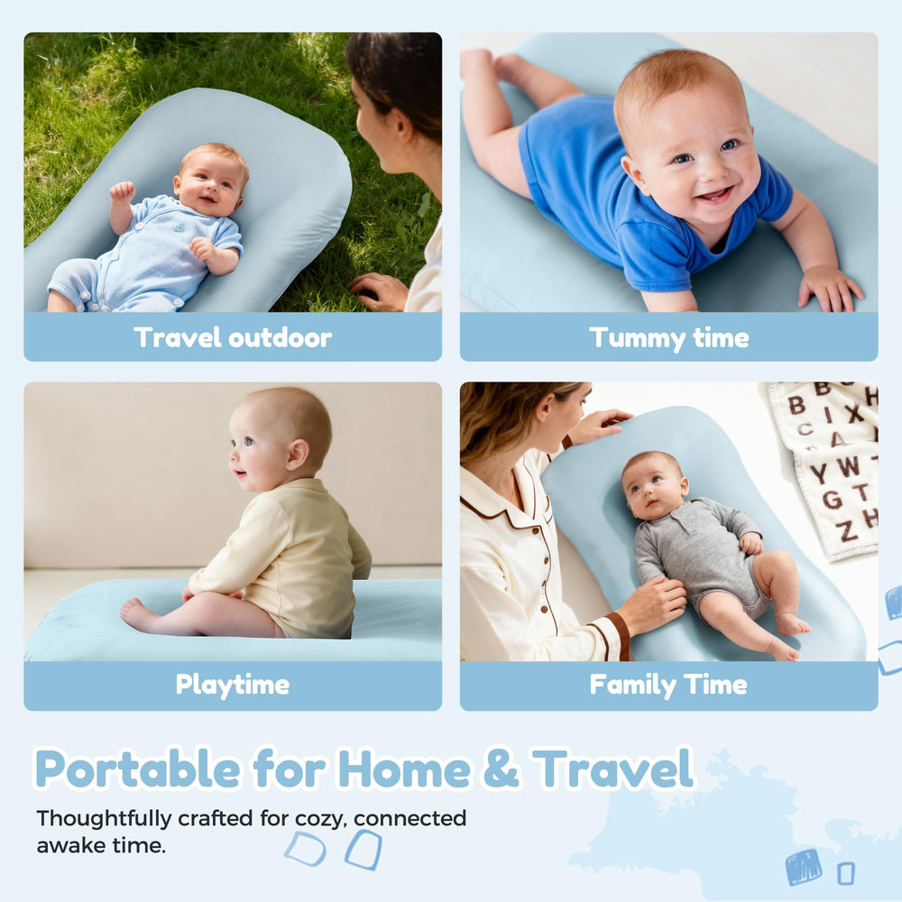 Idudbid baby lounger blue inner-padding close-up shows soft cushioning.