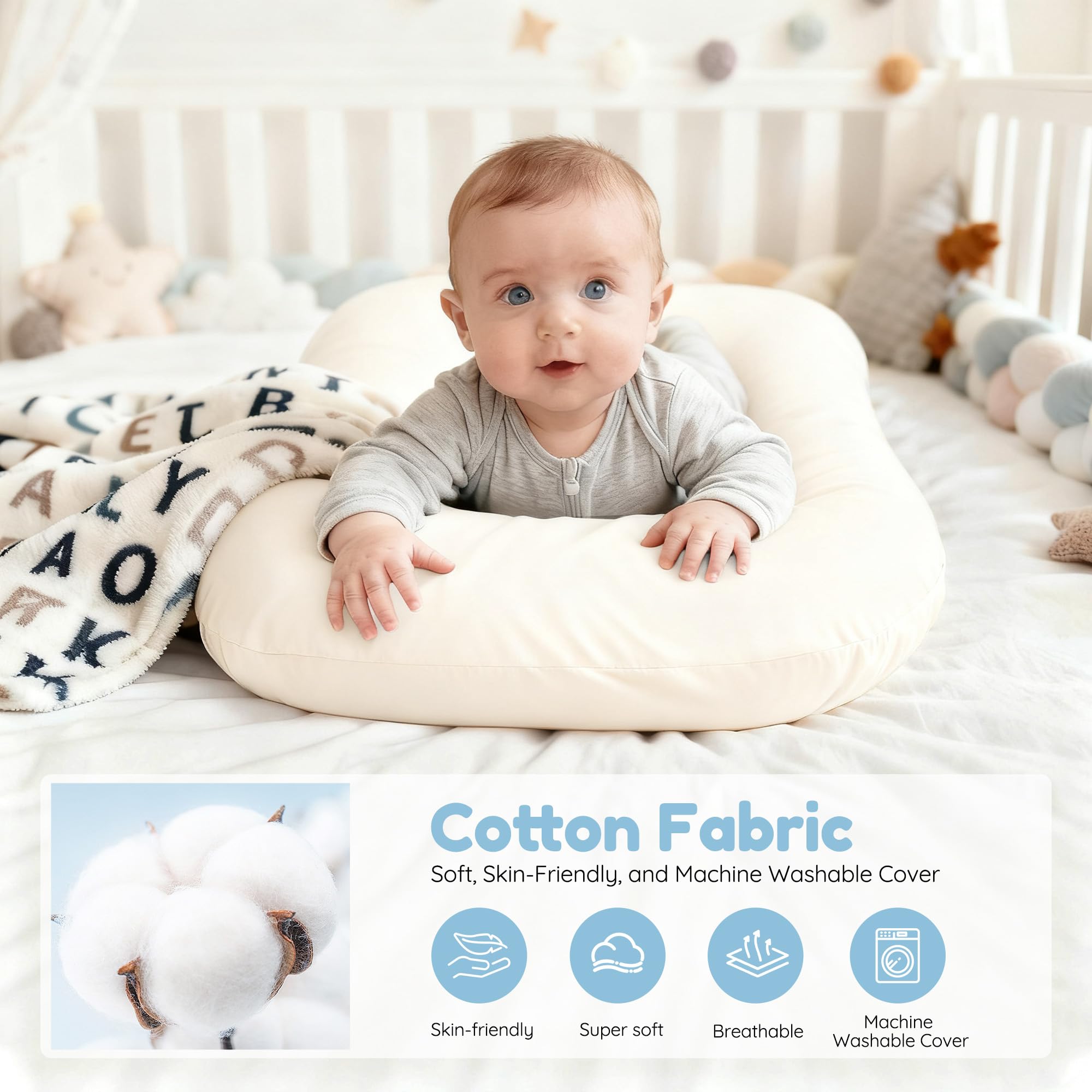 Idudbid baby lounger breathable cotton emphasizes soft airflow for sensitive newborn skin
