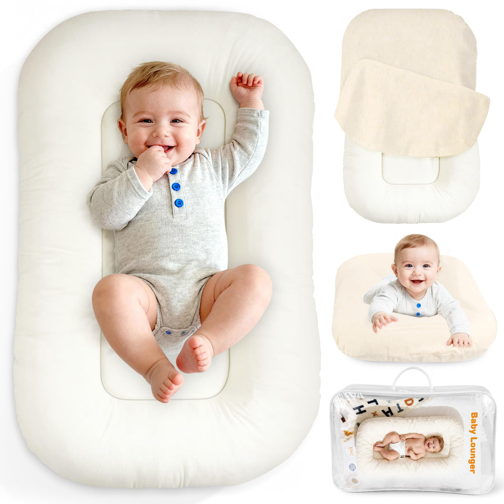 Idudbid baby lounger front view showing cozy, secure space for newborn relaxation