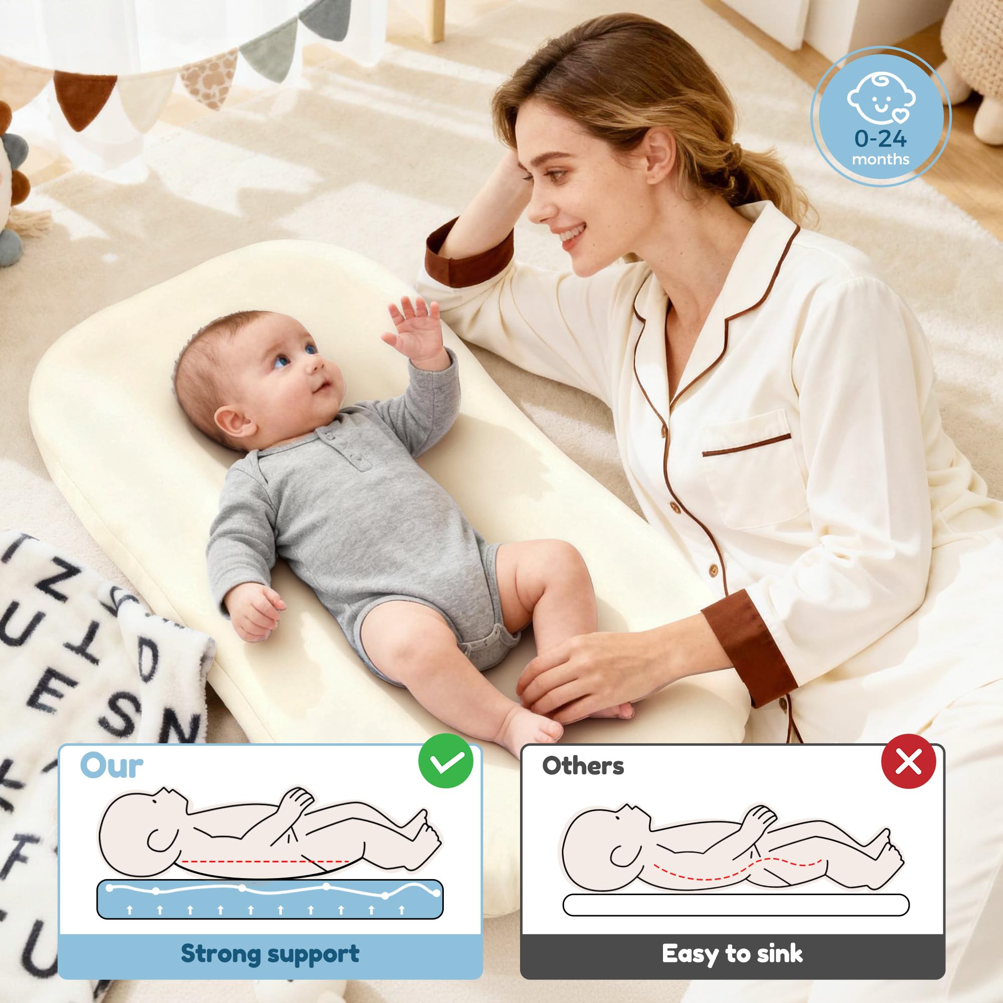 Idudbid baby lounger machine-washable cover for quick cleanup after spills