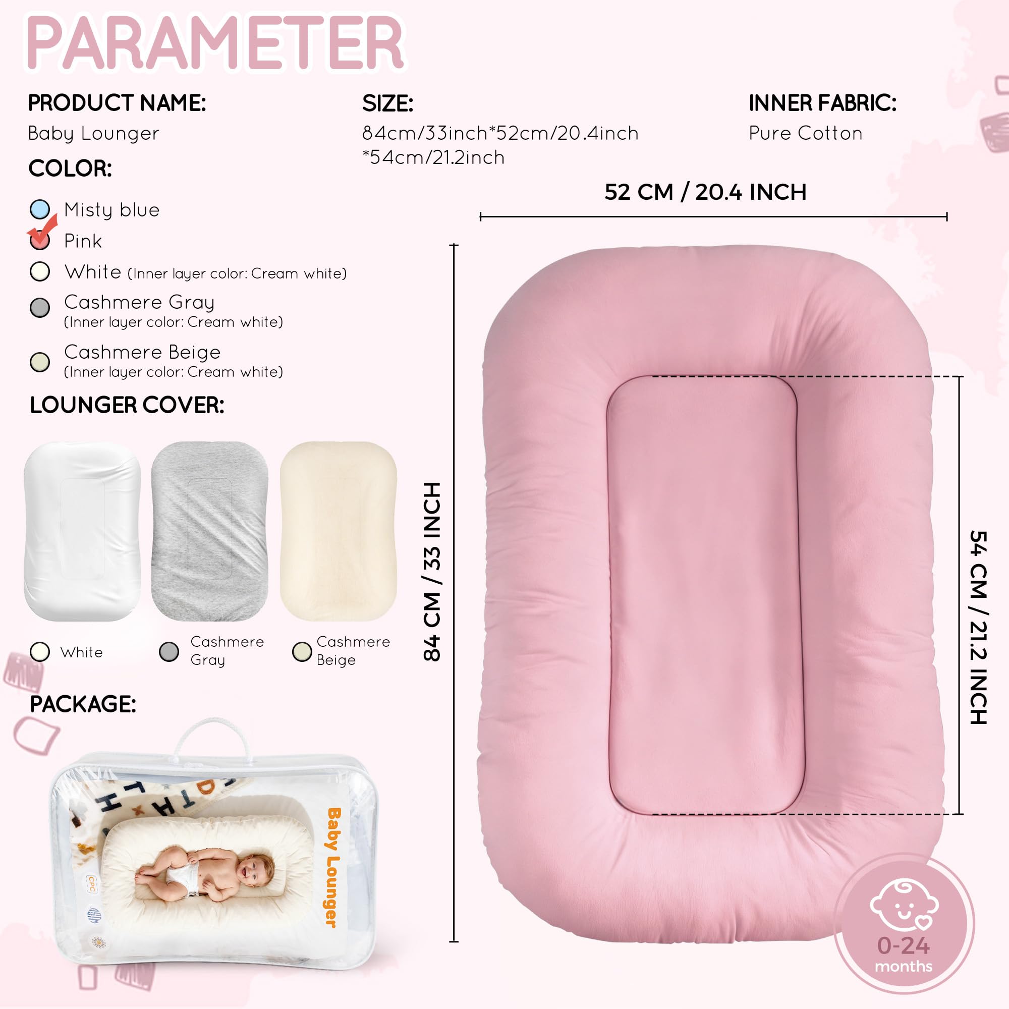 Idudbid pink baby nest supports supervised lounging during outings.