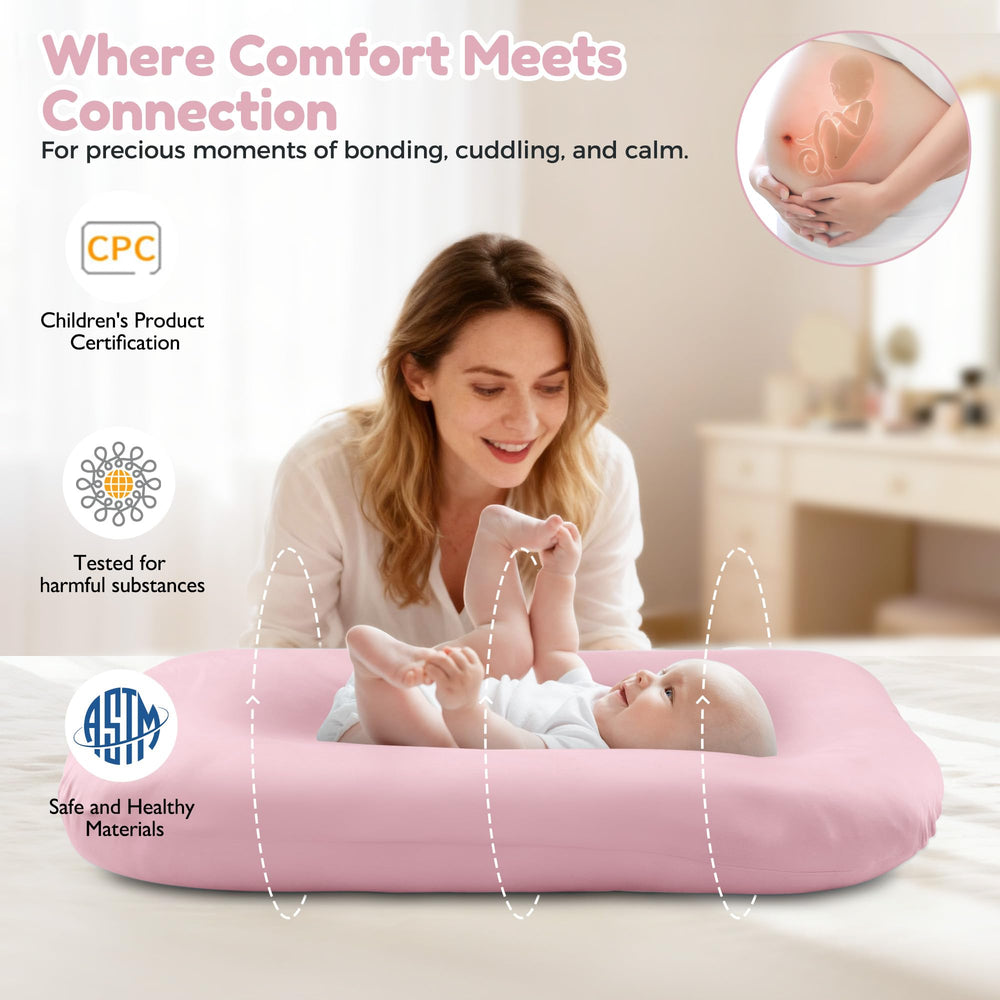 Idudbid pink lounger side view highlights safety and snug fit.