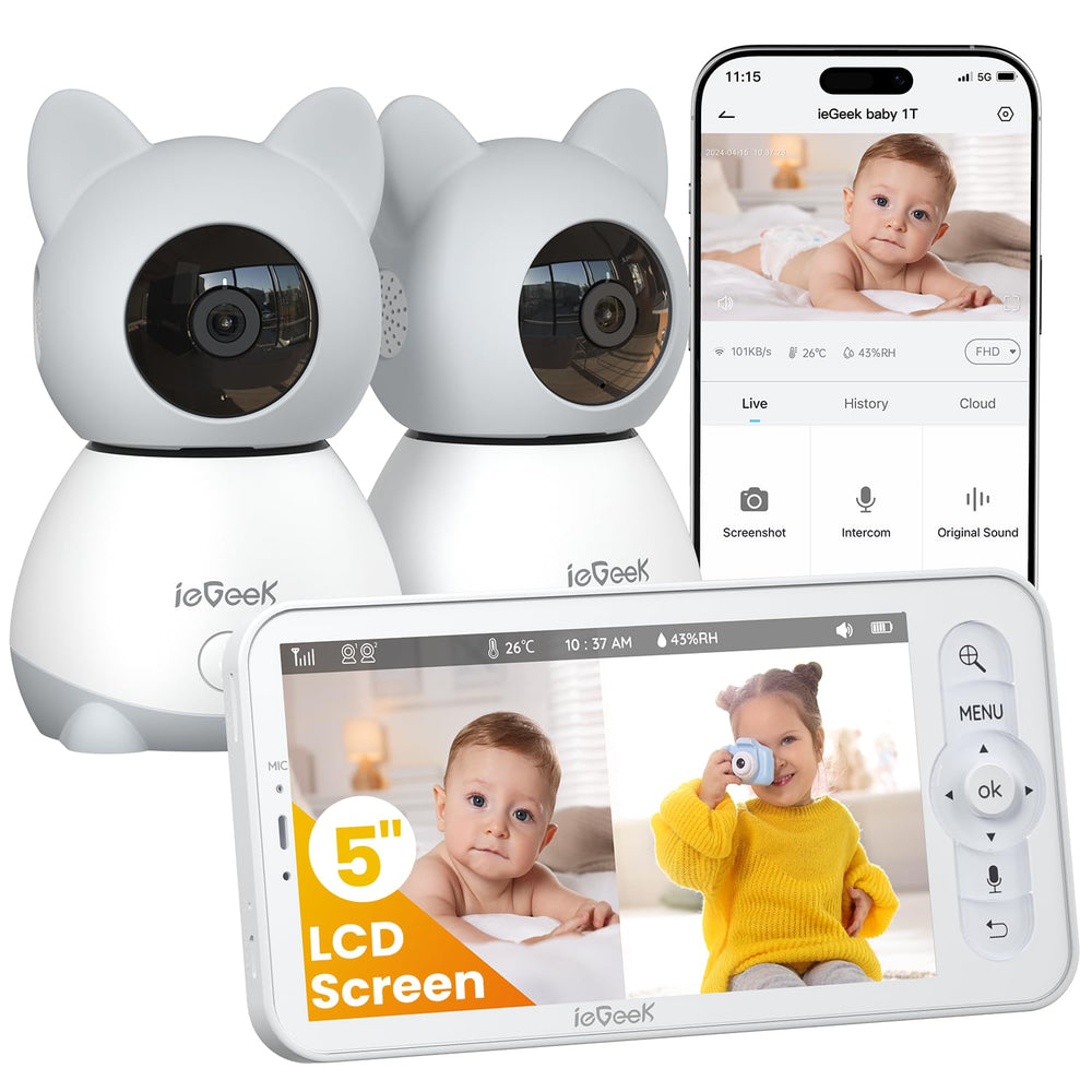 ieGeek baby monitor with two cameras offers split-screen viewing for twins and multiple angles