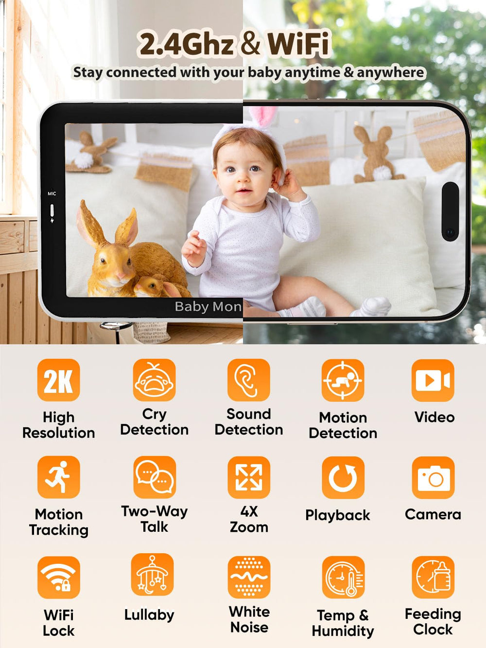 iFamily 2K camera with night vision for clear nighttime viewing