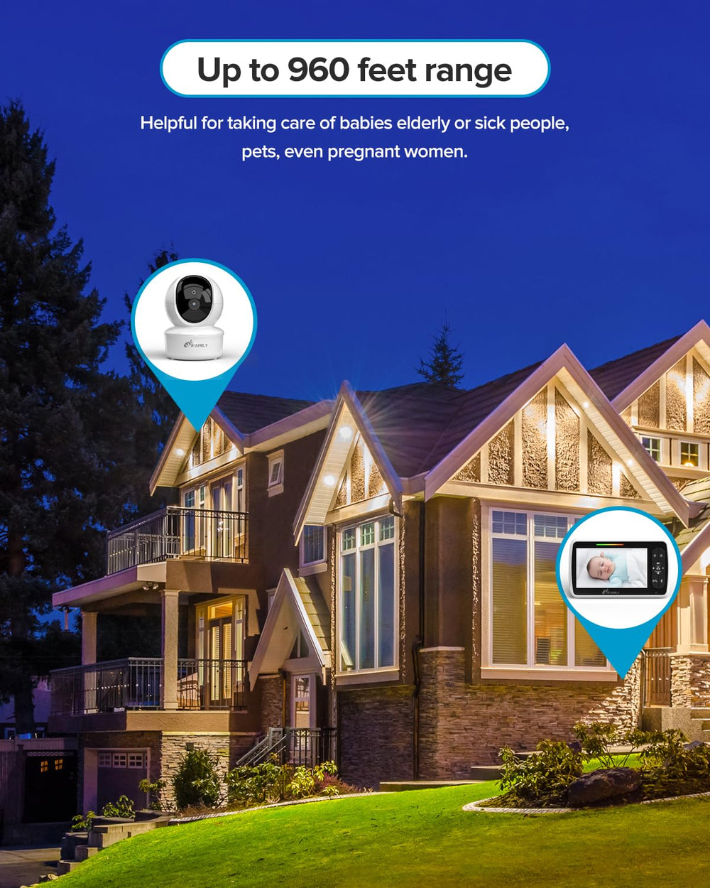 iFamily monitor range up to 960 feet for wireless coverage.