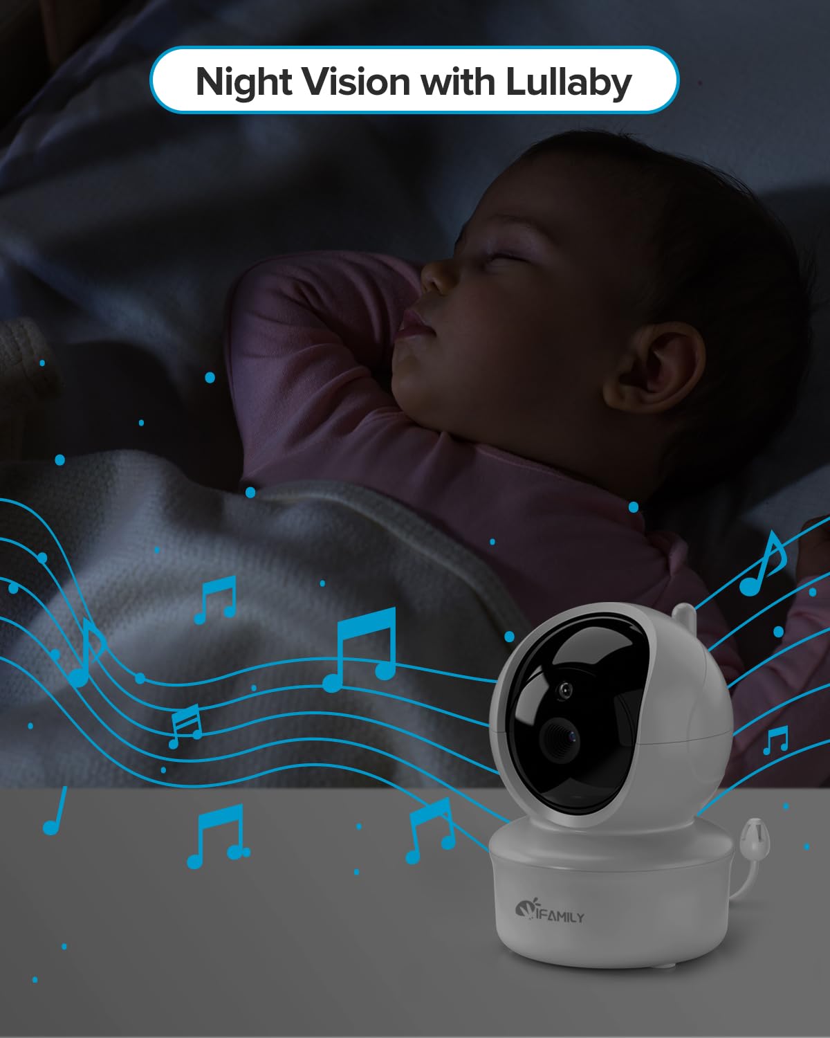 iFamily night vision showing baby in low light with infrared clarity.
