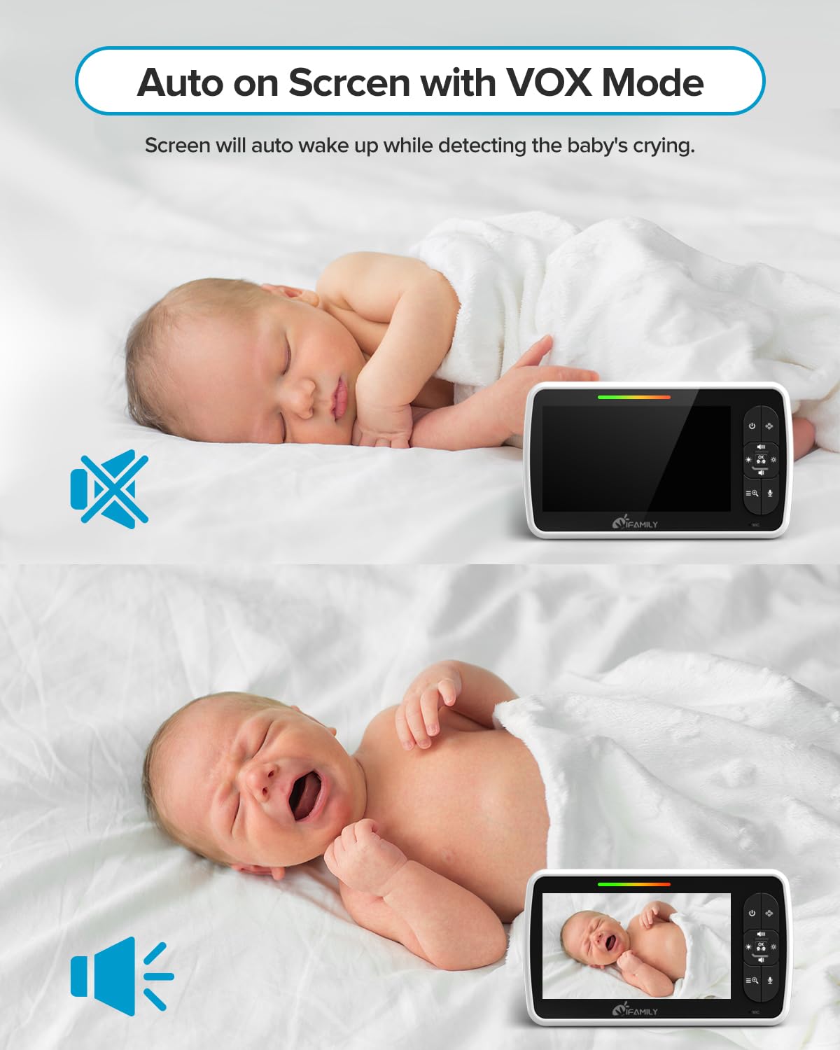 iFamily monitor mounted on wall or tabletop for flexible setup.