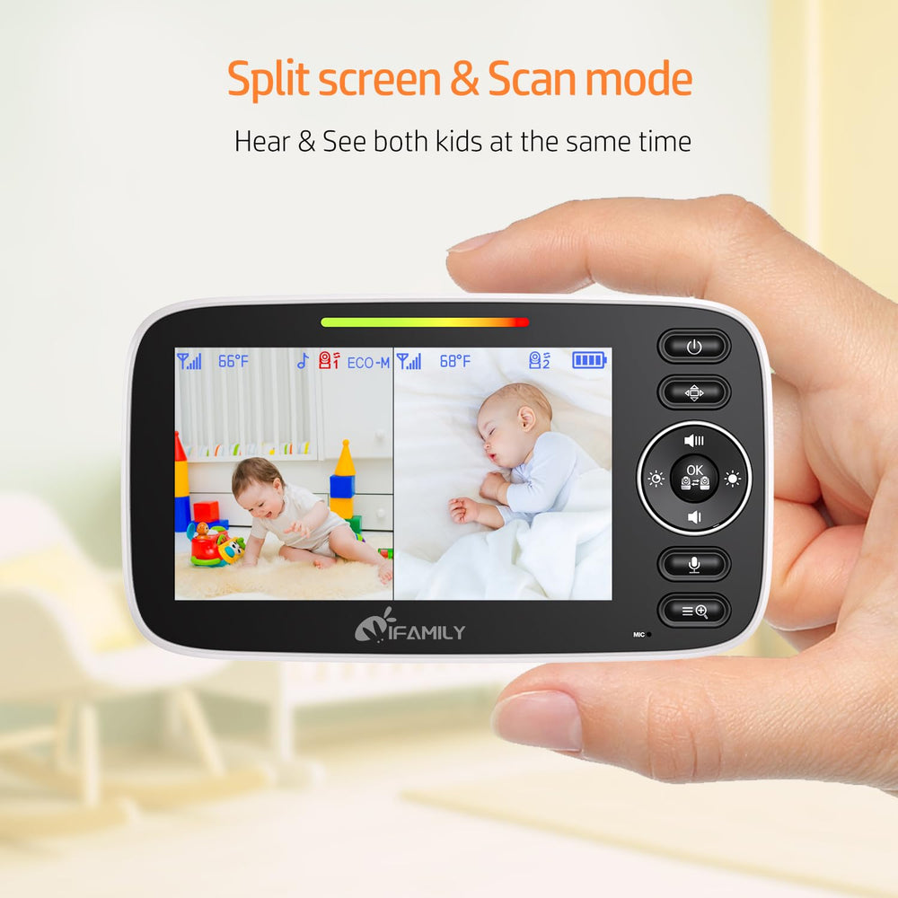 iFamily two-cameras pan-tilt image allows flexible viewing angles for crib and play area.