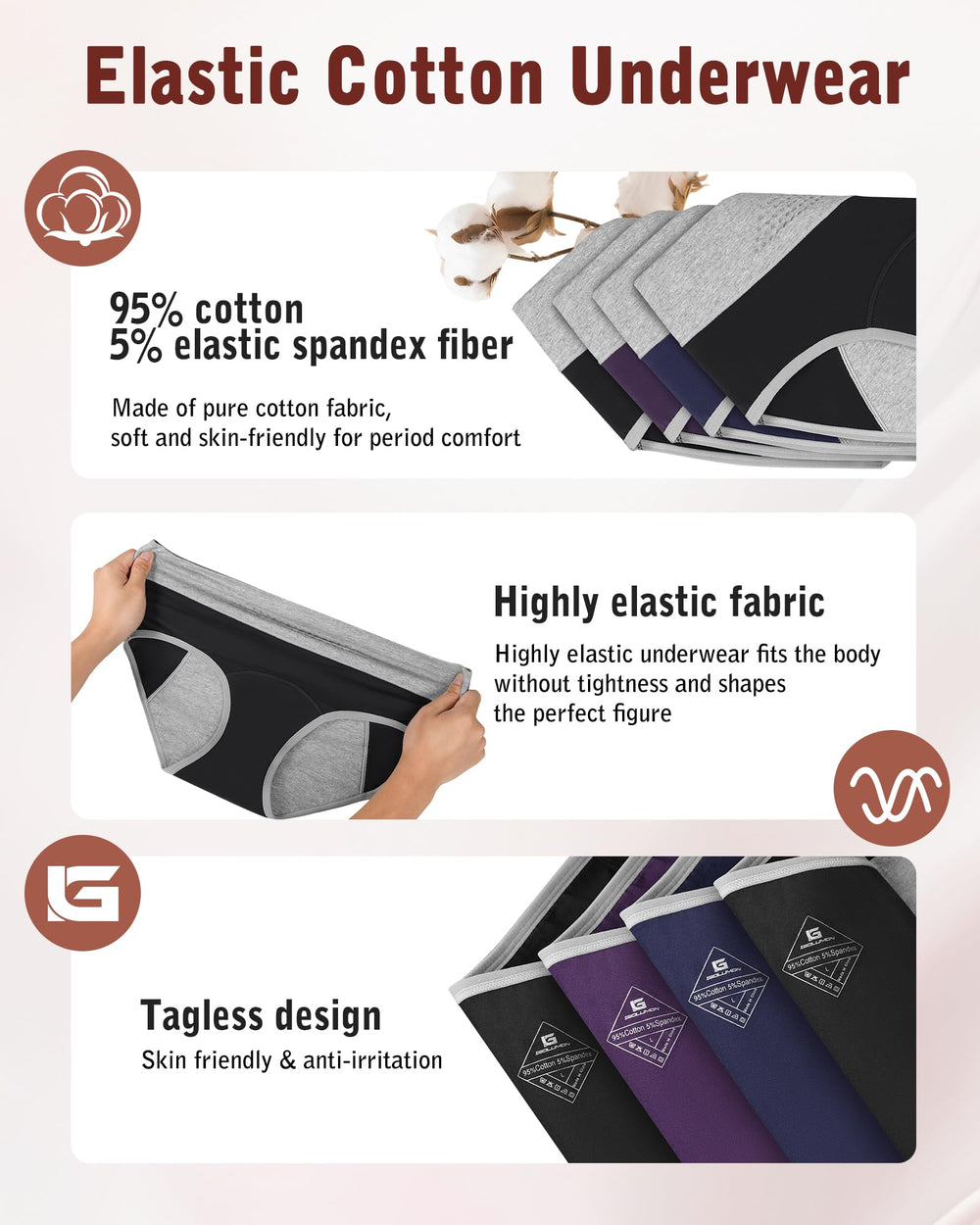 IGOLUMON tagless comfort underwear reduces irritation with smooth leg bands.