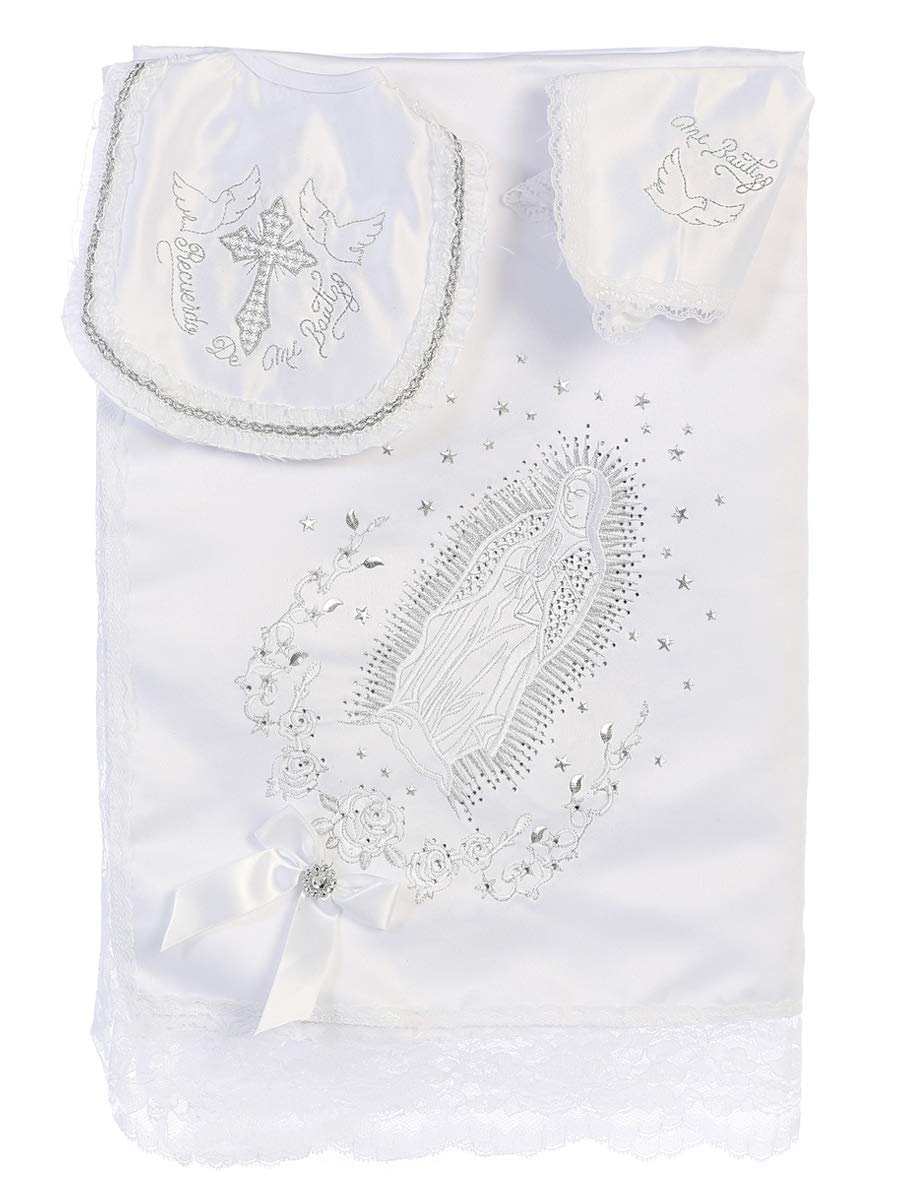 iGirlDress christening satin blanket with delicate embroidery for infant keepsake
