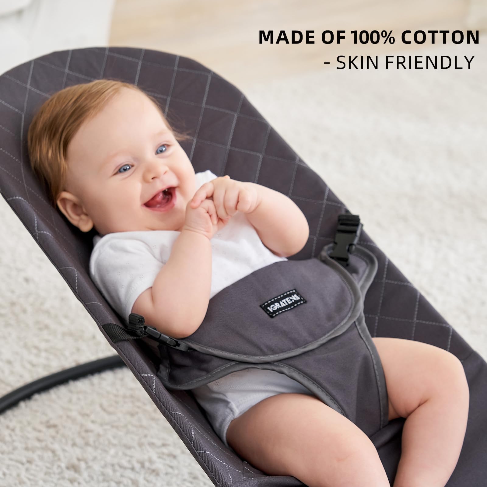 iGRATENS baby bouncer cover cotton soft uses skin-friendly material for baby comfort.