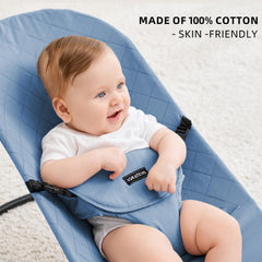 iGRATENS bouncer cover blue Bliss model; easy swap to keep seating clean.