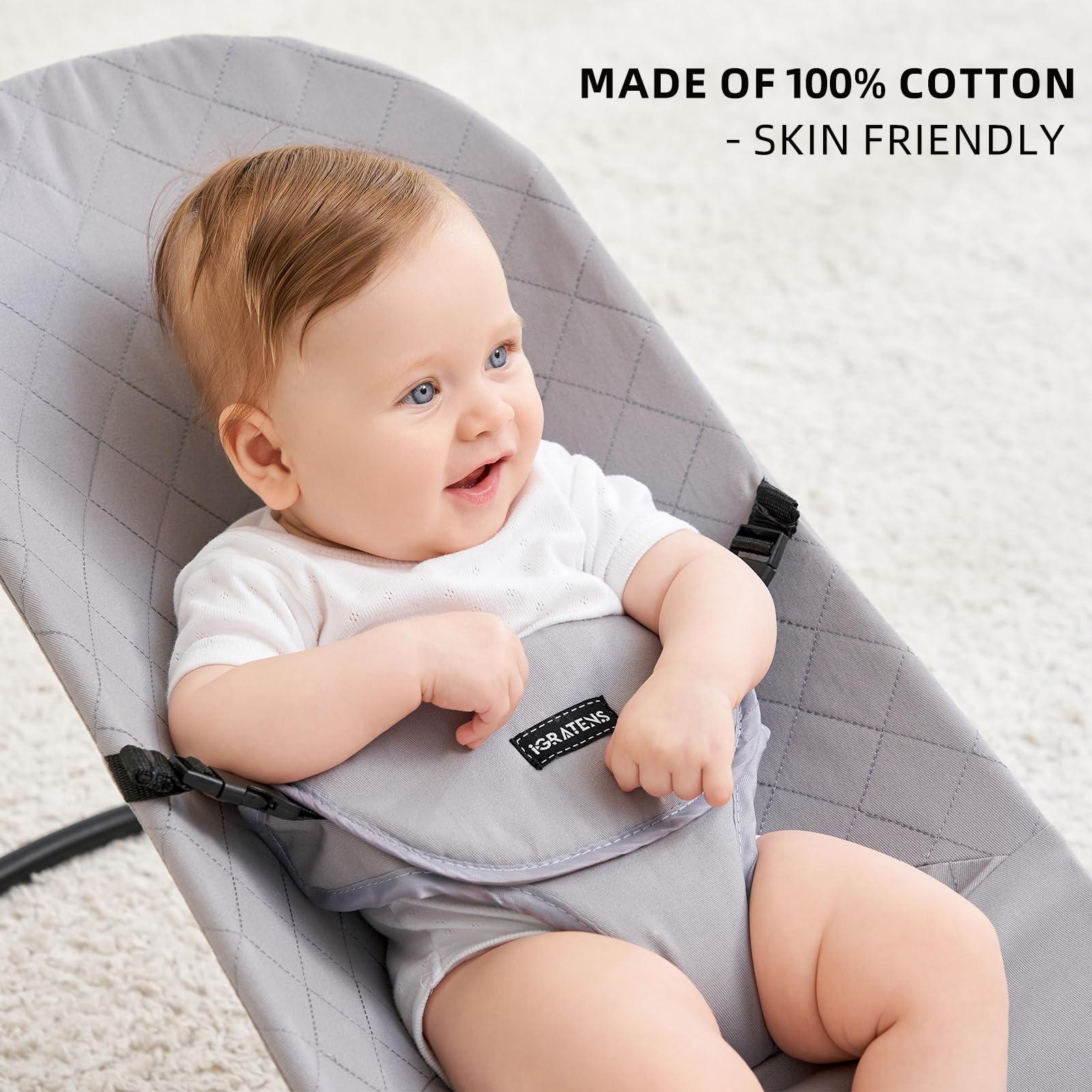 iGRATENS fabric seat cover for Balance Soft demonstrates easy swap and secure attachment.