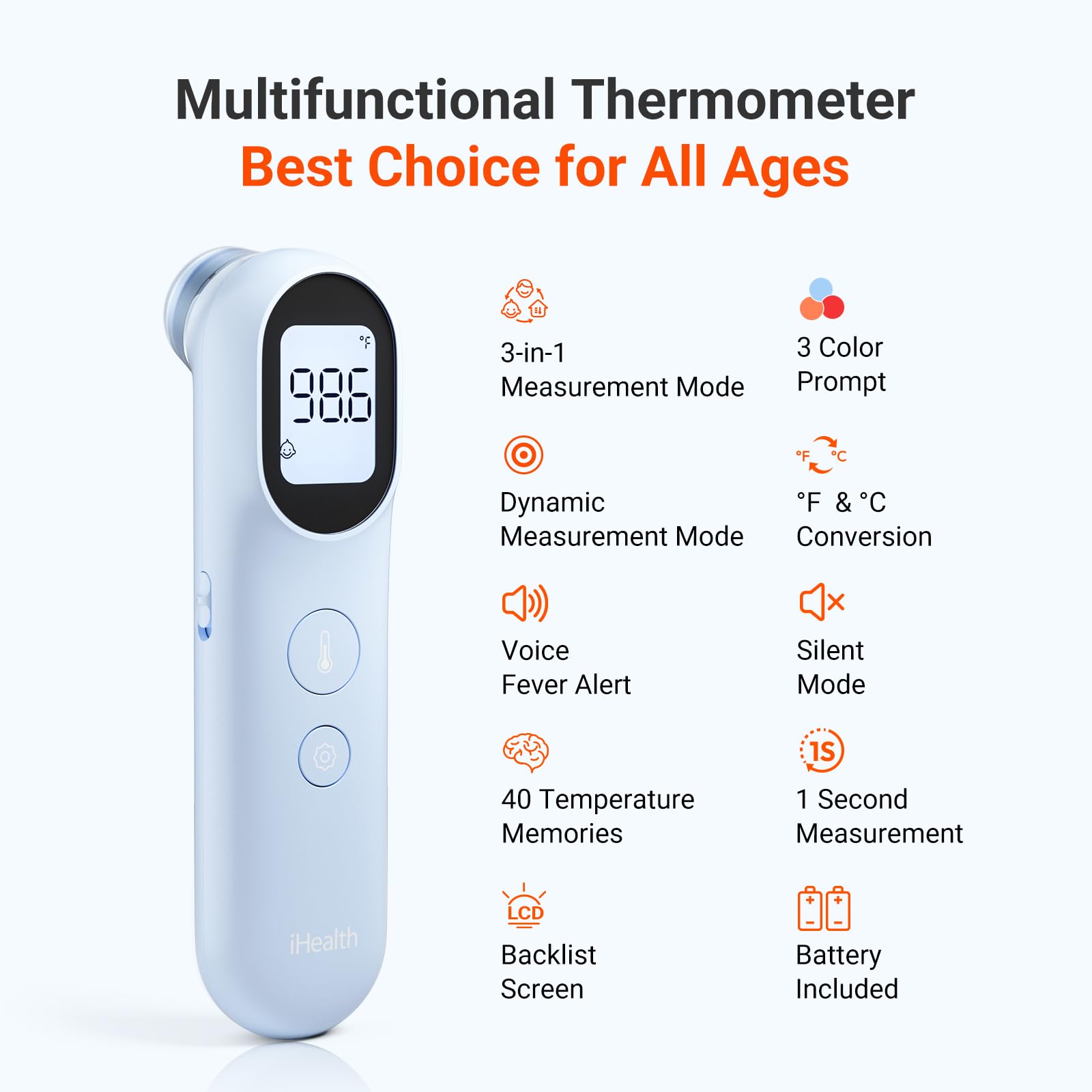 iHealth PT9L 3-in-1 modes show body, ambient, and object temperatures.