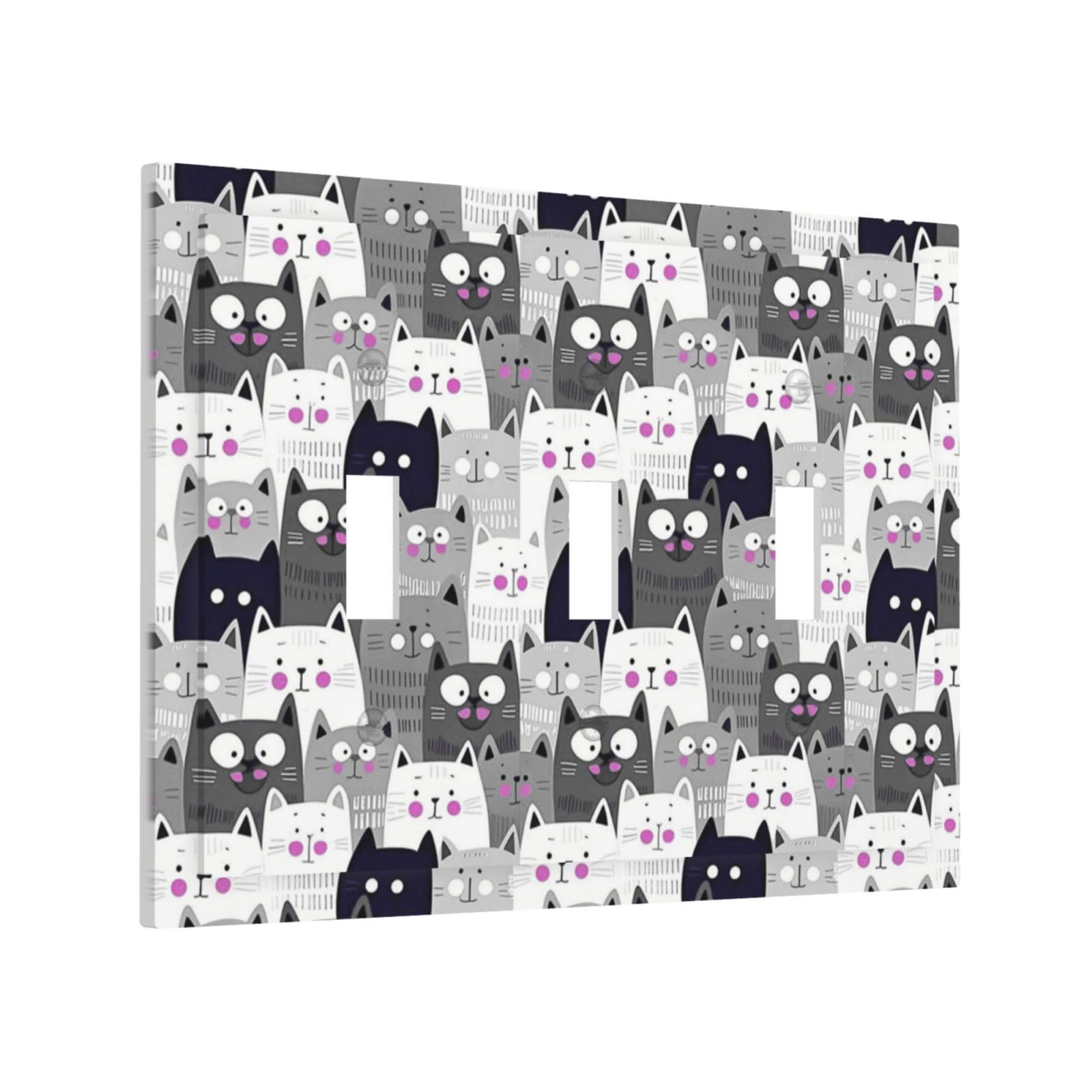 Ihsourgnitnem 3-gang wall plate with cat icon, ideal for playful living spaces
