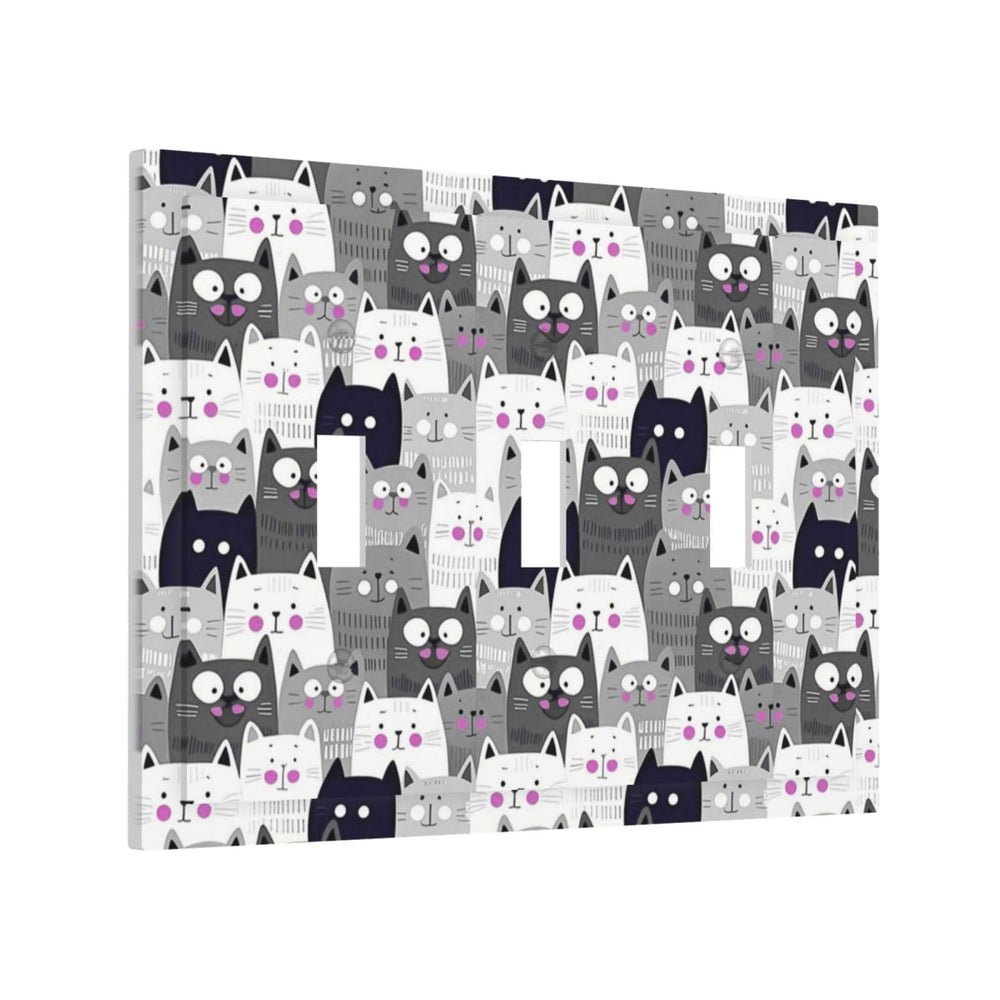 Ihsourgnitnem 3-gang wall plate with cat icon, ideal for playful living spaces