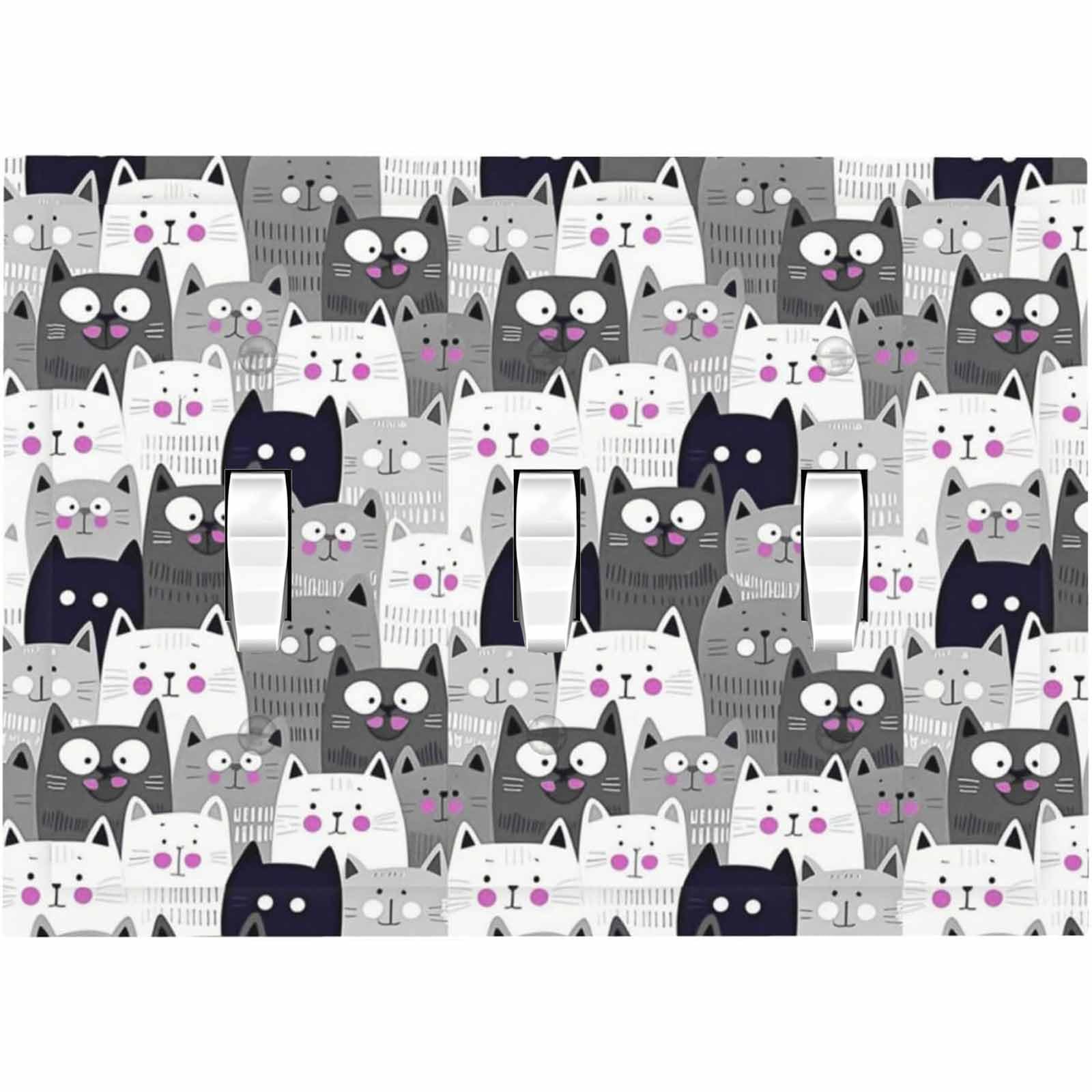 Ihsourgnitnem cat face switch plate, whimsical grey design for kids' bedrooms