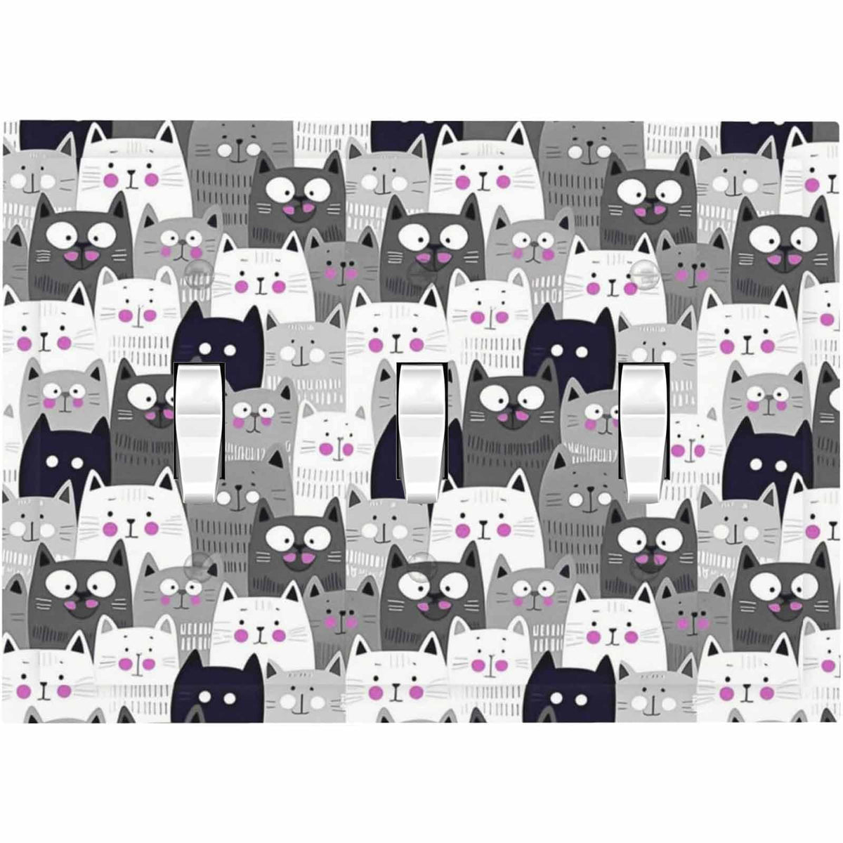 Ihsourgnitnem cat face switch plate, whimsical grey design for kids' bedrooms