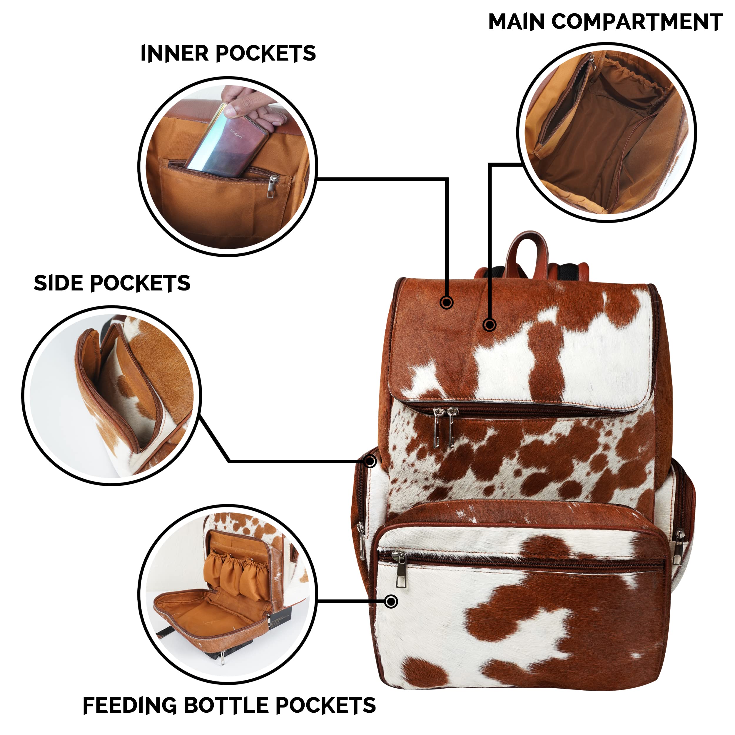 III-Fashions cowhide hair backpack cotton lining adds gentle touch and easy maintenance.