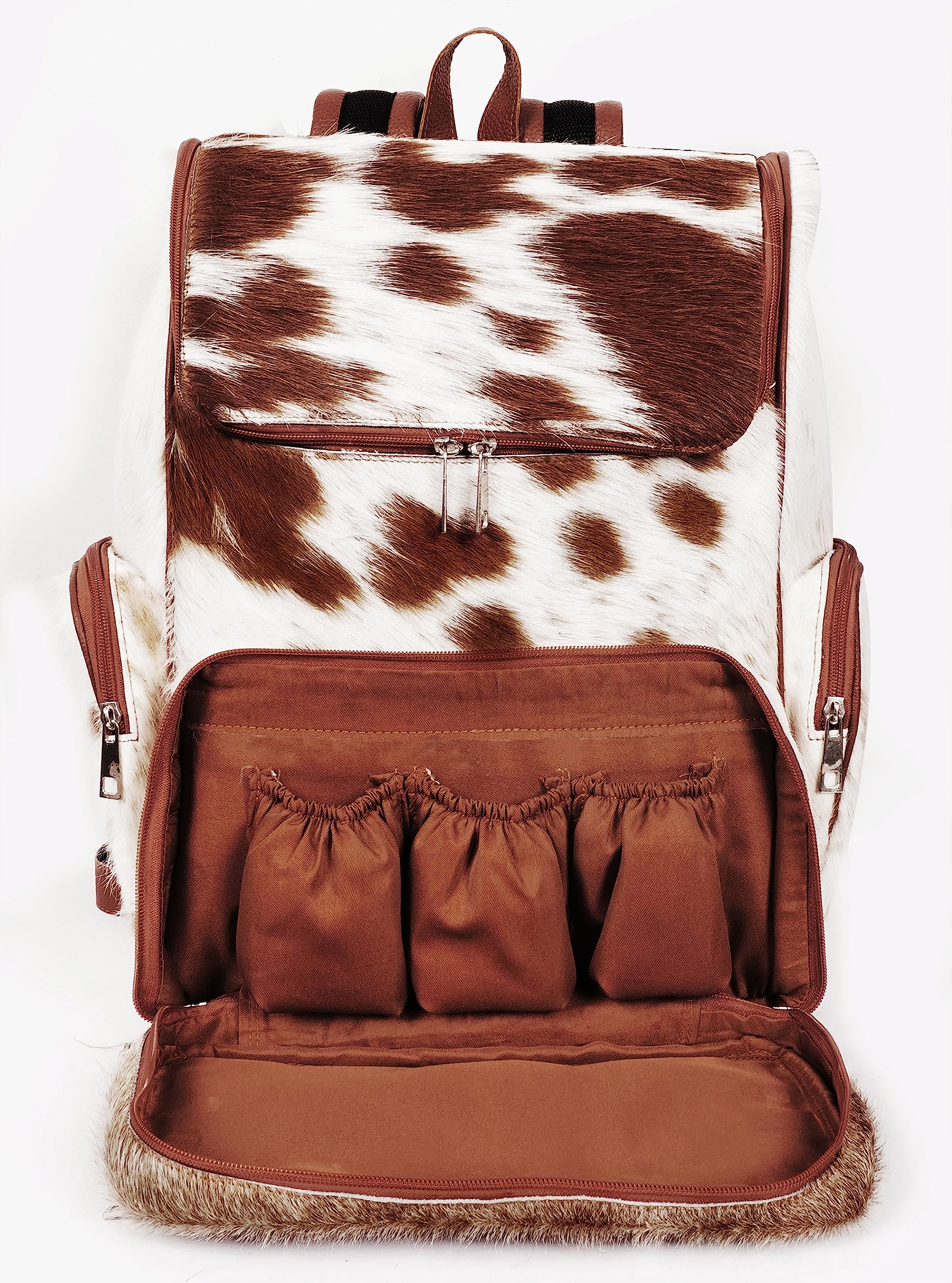 III-Fashions cowhide hair backpack with YKK zipper emphasizes durable, smooth opening for daily use.