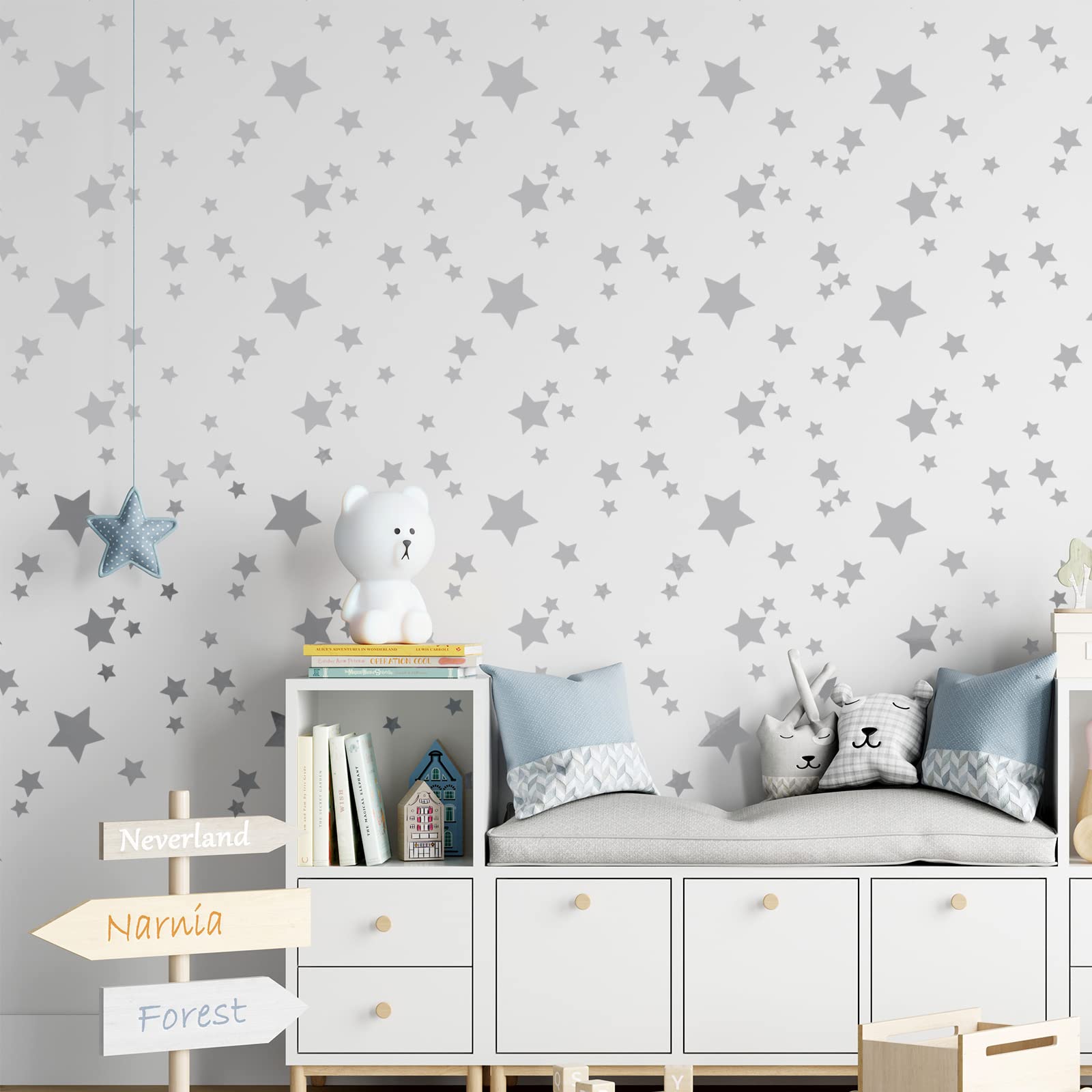 iinuu 500-piece grey star pack transforms plain walls into a gentle imaginative backdrop