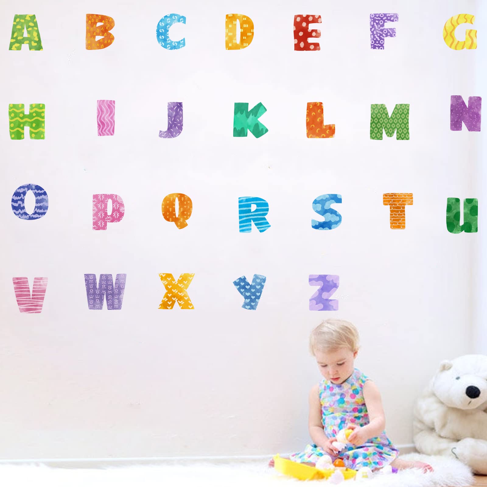 iinuu colorful alphabet wall decals brighten a nursery without leaving residue.