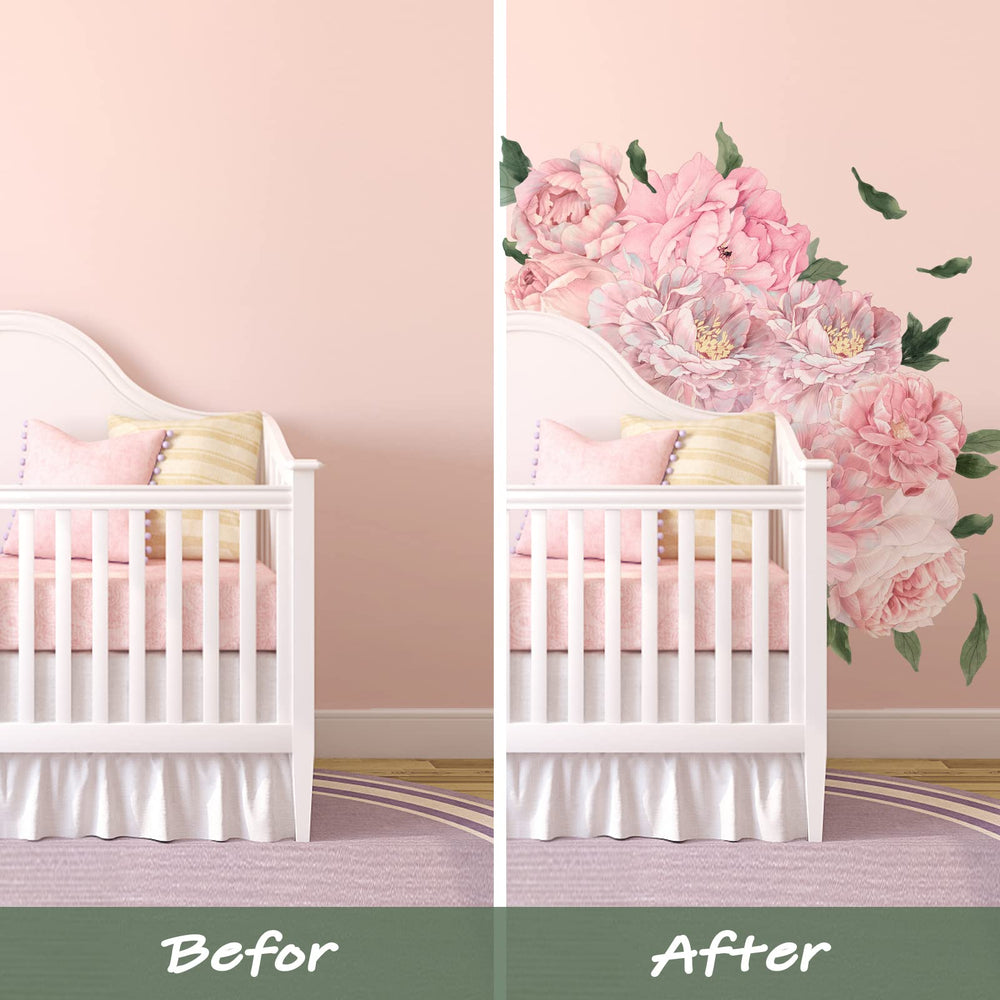 iinuu bedroom wall art with vibrant pink peonies