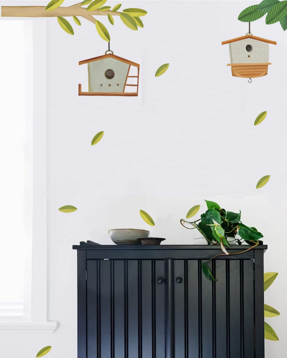 iinuu birdhouses on branch wall sticker adds playful nursery decor.
