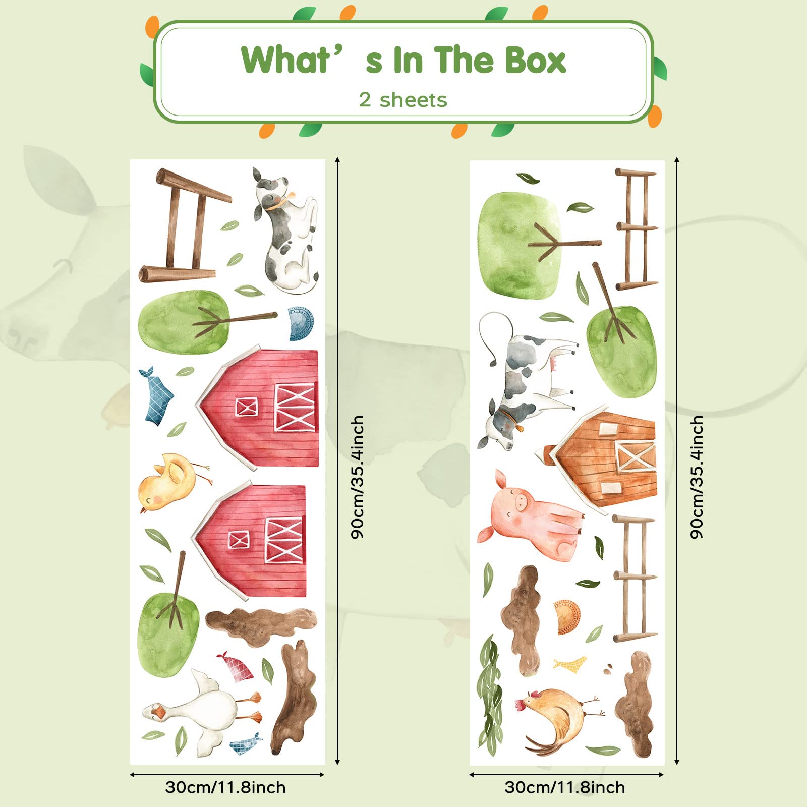 iinuu Farm Animals wall decals stick to dry surfaces like mirrors and doors for versatile decorating.