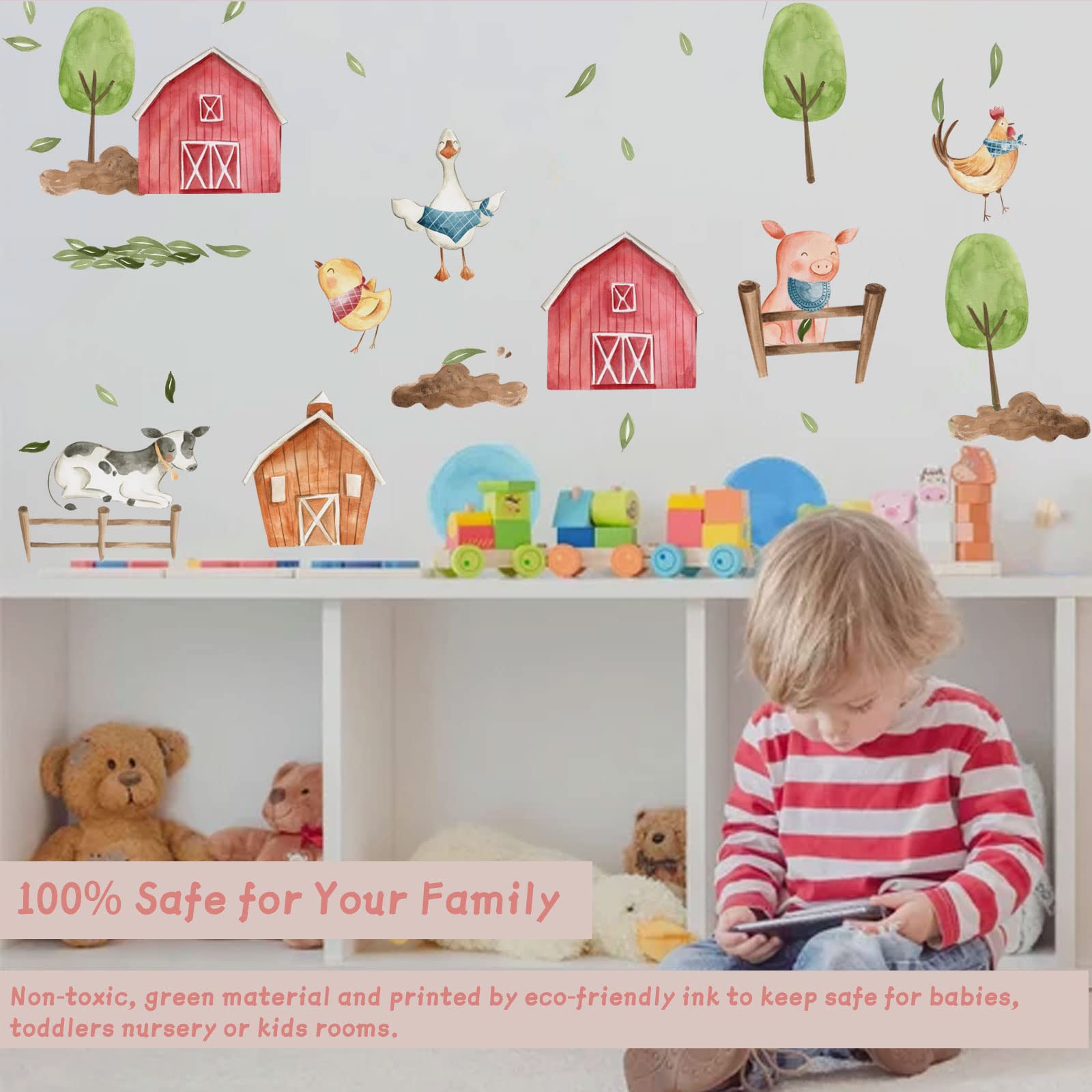 iinuu Farm Animals wall decals are translucent for bright backgrounds and subtle visibility.