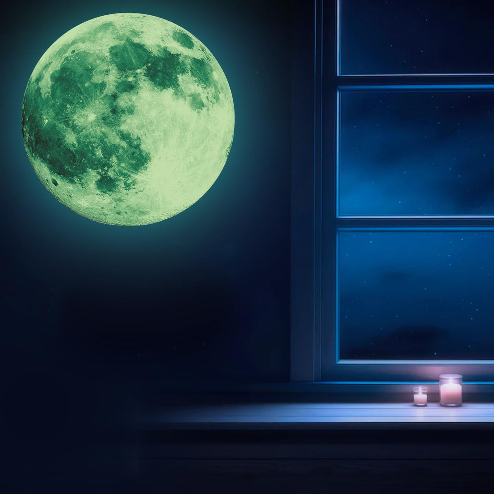 iinuu glow-dark moon wall decal glows softly, creating a calm nighttime ambiance.