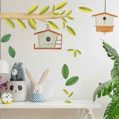 iinuu green leaves and birdhouse wall decals on two sheets brighten kids' walls.