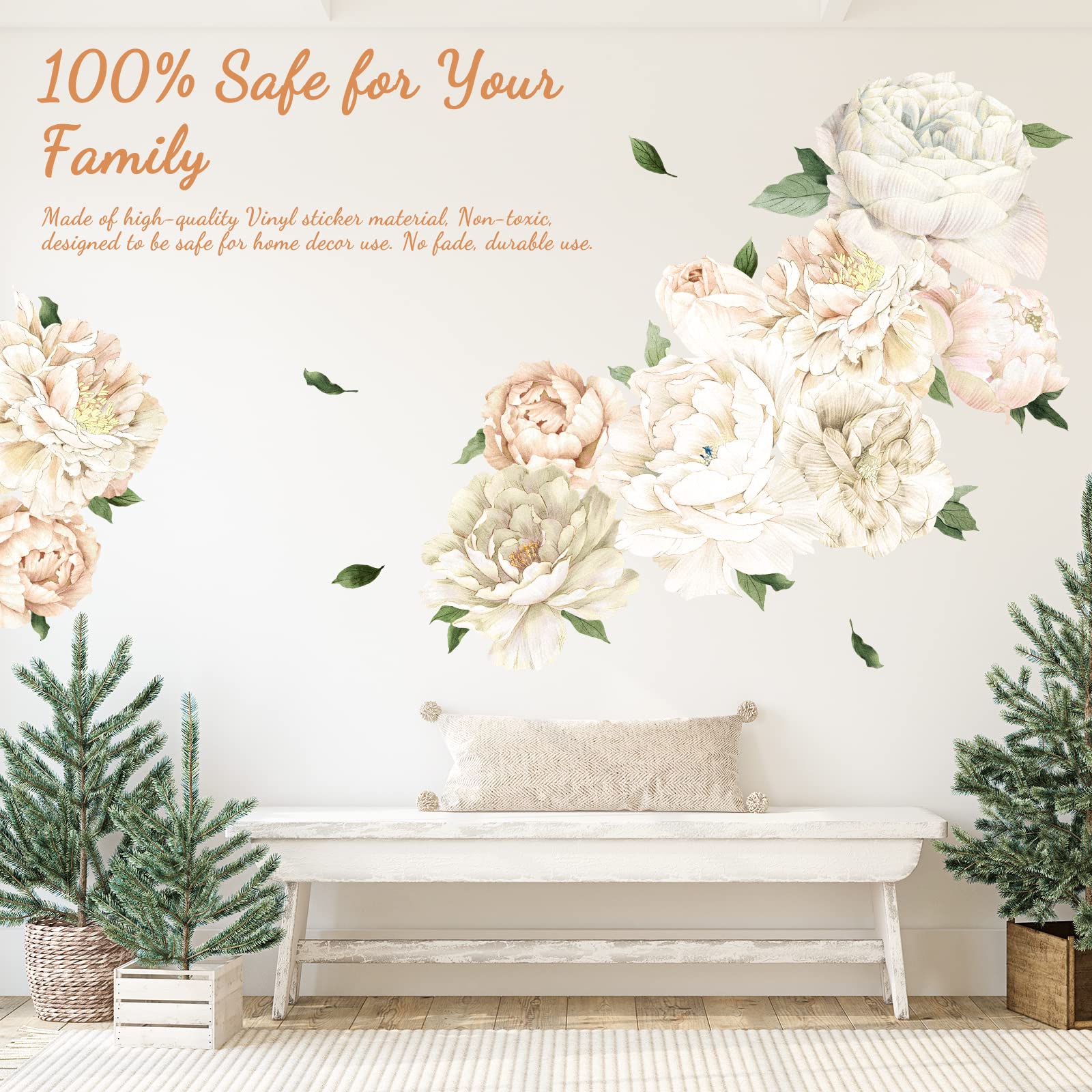 iinuu Peony vinyl wall art for kids room adds gentle elegance and easy removal.