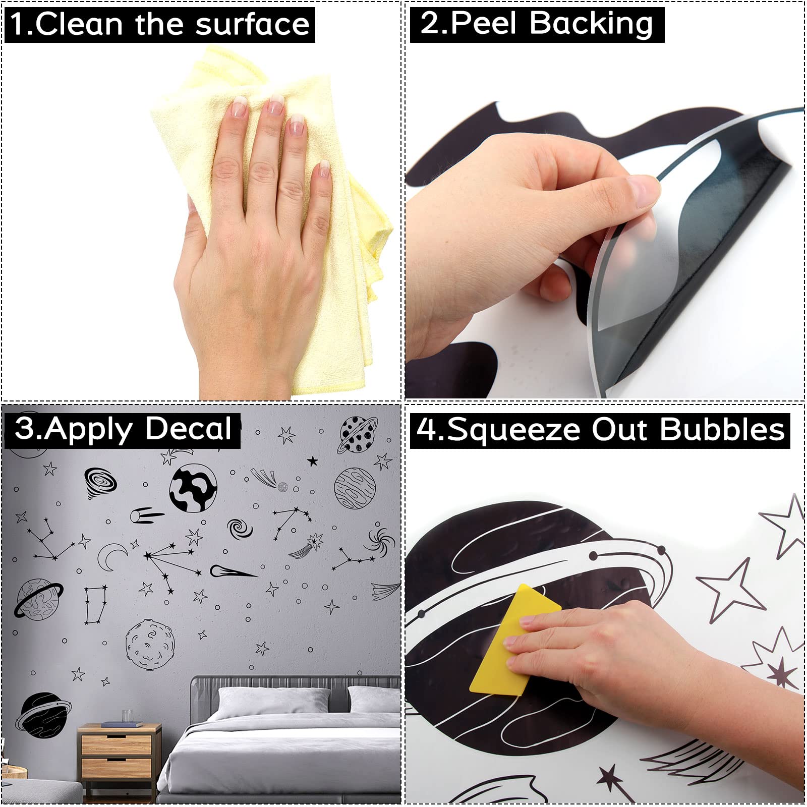 iinuu space wall decals set-overview shows three-sheet kit for quick transformation