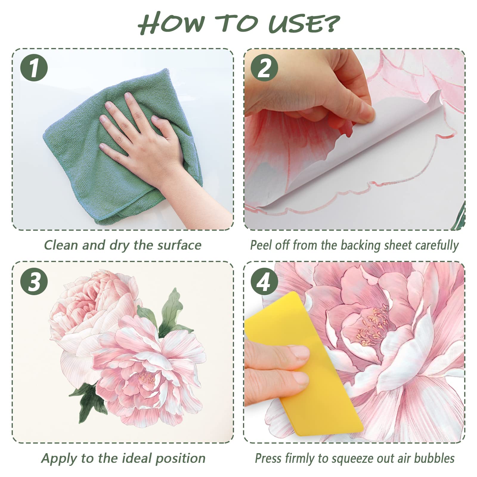 iinuu two-sheet pink peony decals for bright accents