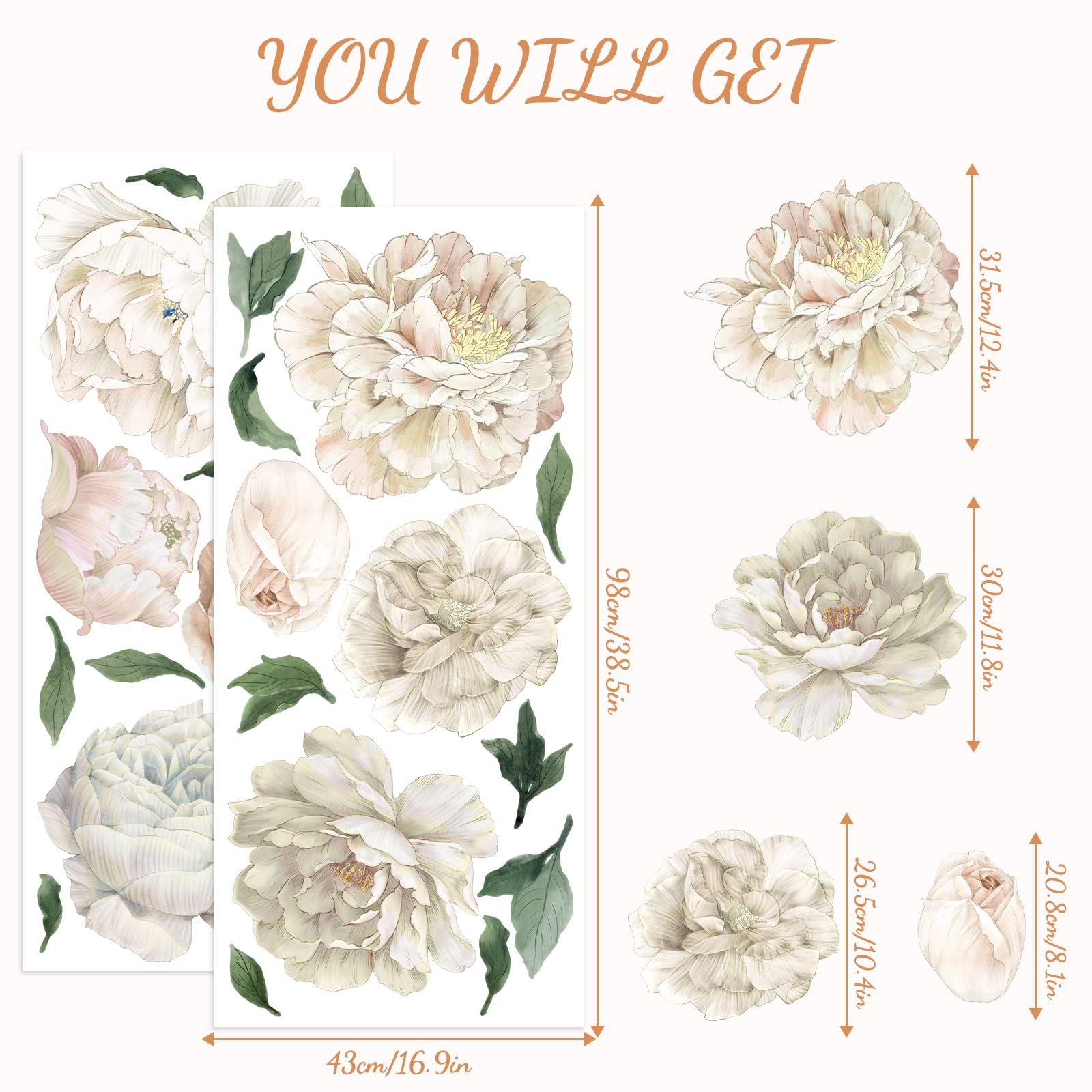 iinuu White Peony wall decal refines styling with minimal effort and lasting charm.