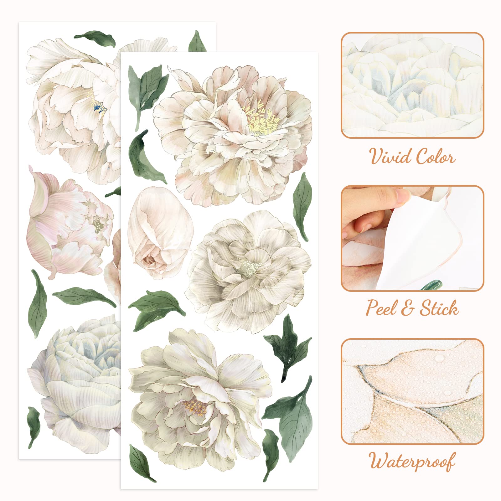 iinuu White Peony vinyl wall sticker highlights quick room transformation with no wall damage.