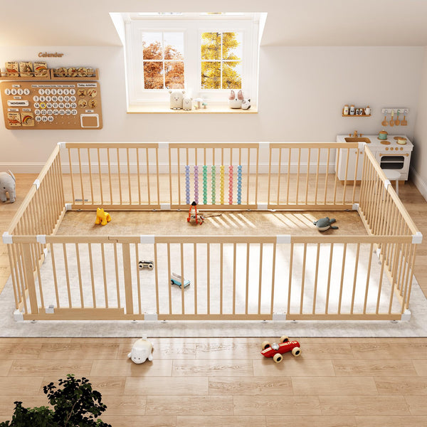 IKALIFE extra-large wooden playpen panels shown for sturdy, safe playtime.