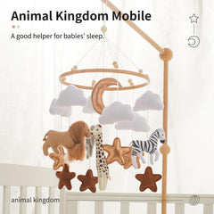 Ikubigu baby mobile featuring clouds, moon, and stars creates a calming nursery vibe.