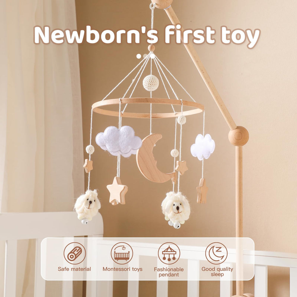 Ikubigu baby mobile for crib with beige bells offers gentle sounds