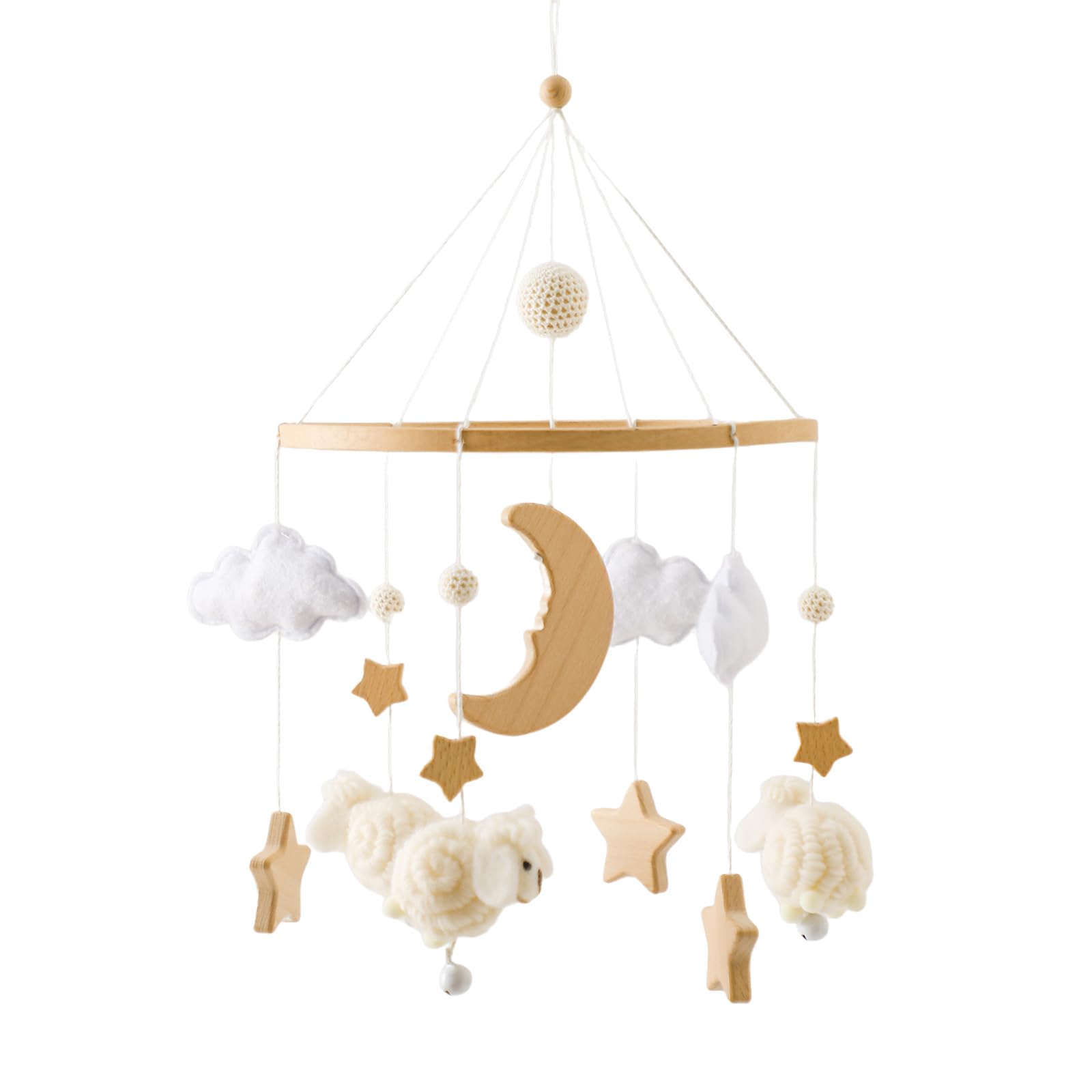 Ikubigu baby mobile for crib with beige dolls enhances neutral nursery style