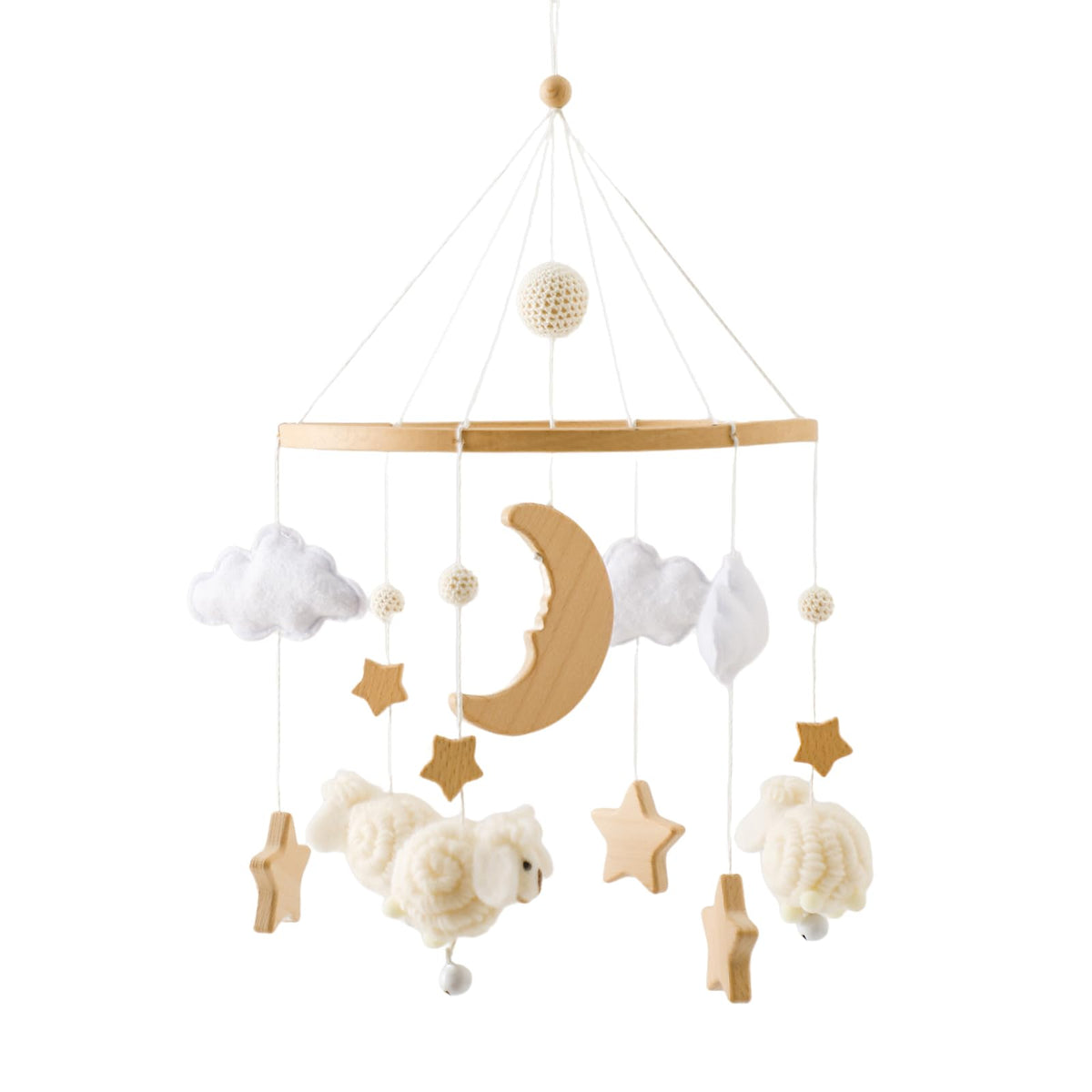 Ikubigu baby mobile for crib with beige dolls enhances neutral nursery style