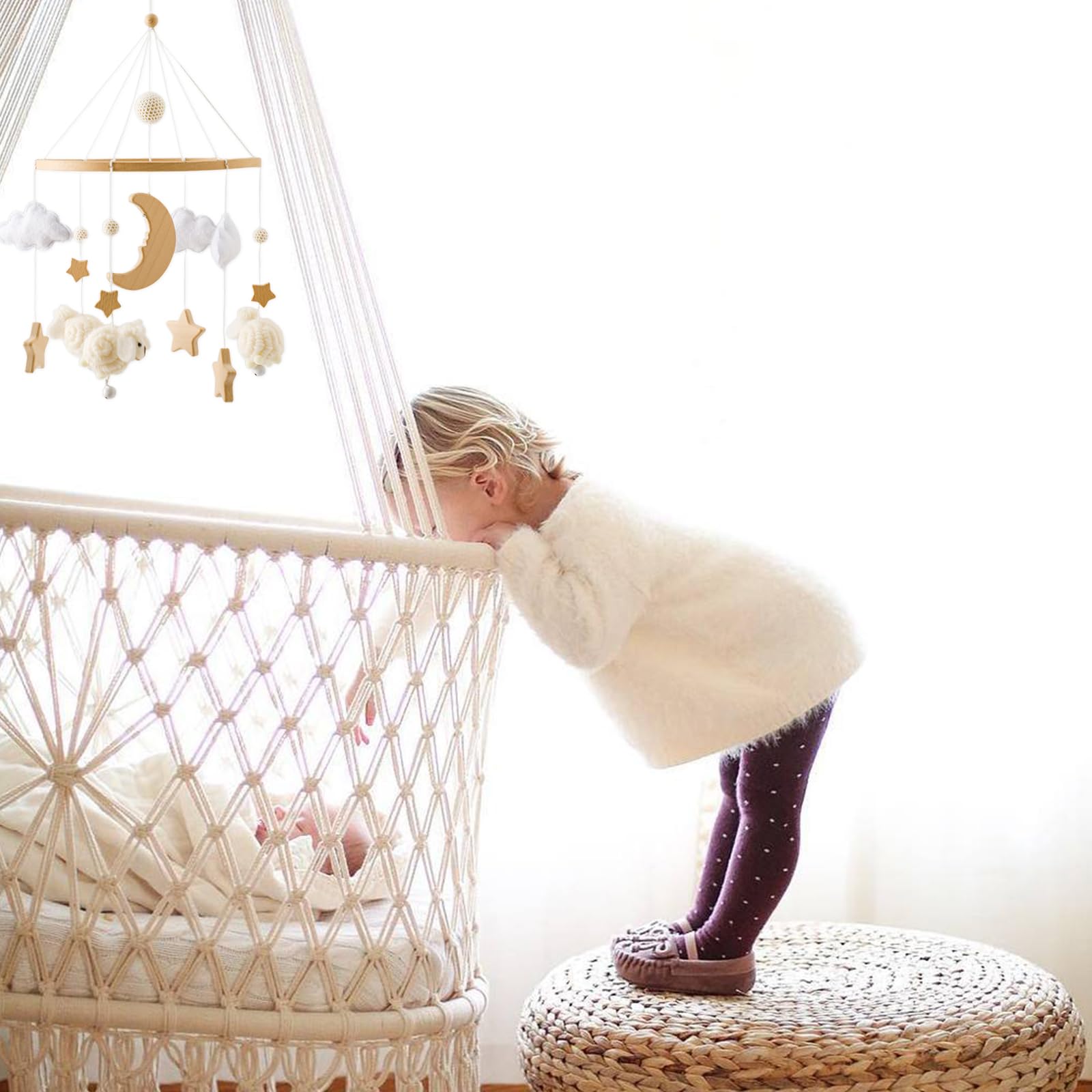 Ikubigu gender-neutral nursery decor mobile in neutral beige