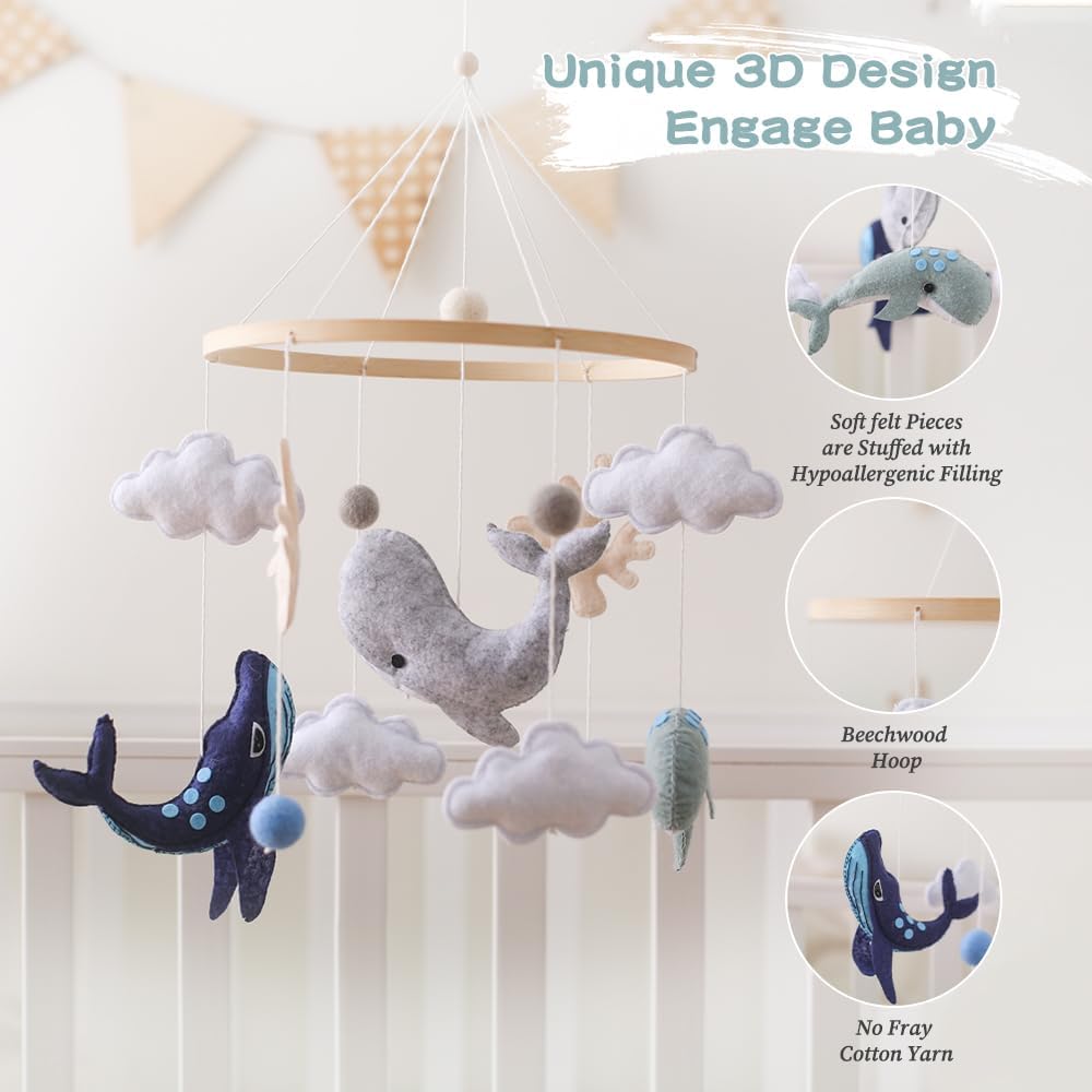 Ikubigu Montessori baby mobile wooden hoop hanging securely from crib arm.