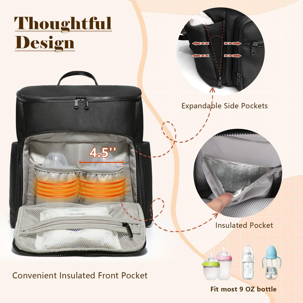 ILCOLPO diaper bag backpack side expansion, increasing storage when needed.