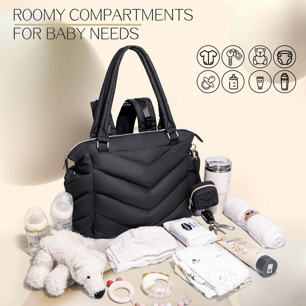 ILCOLPO diaper bag tote features insulated pockets to keep bottles ready.